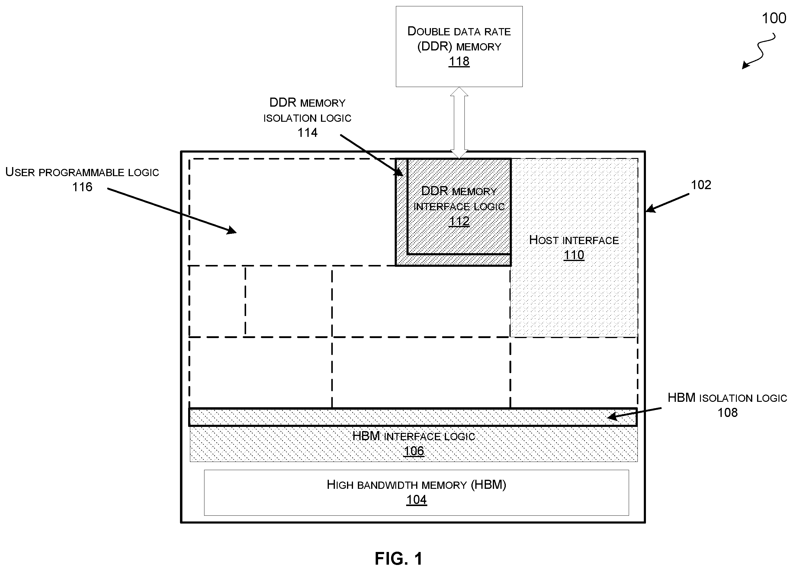 Patent US12504900 Figure 1 – Memory data retention using isolation interface