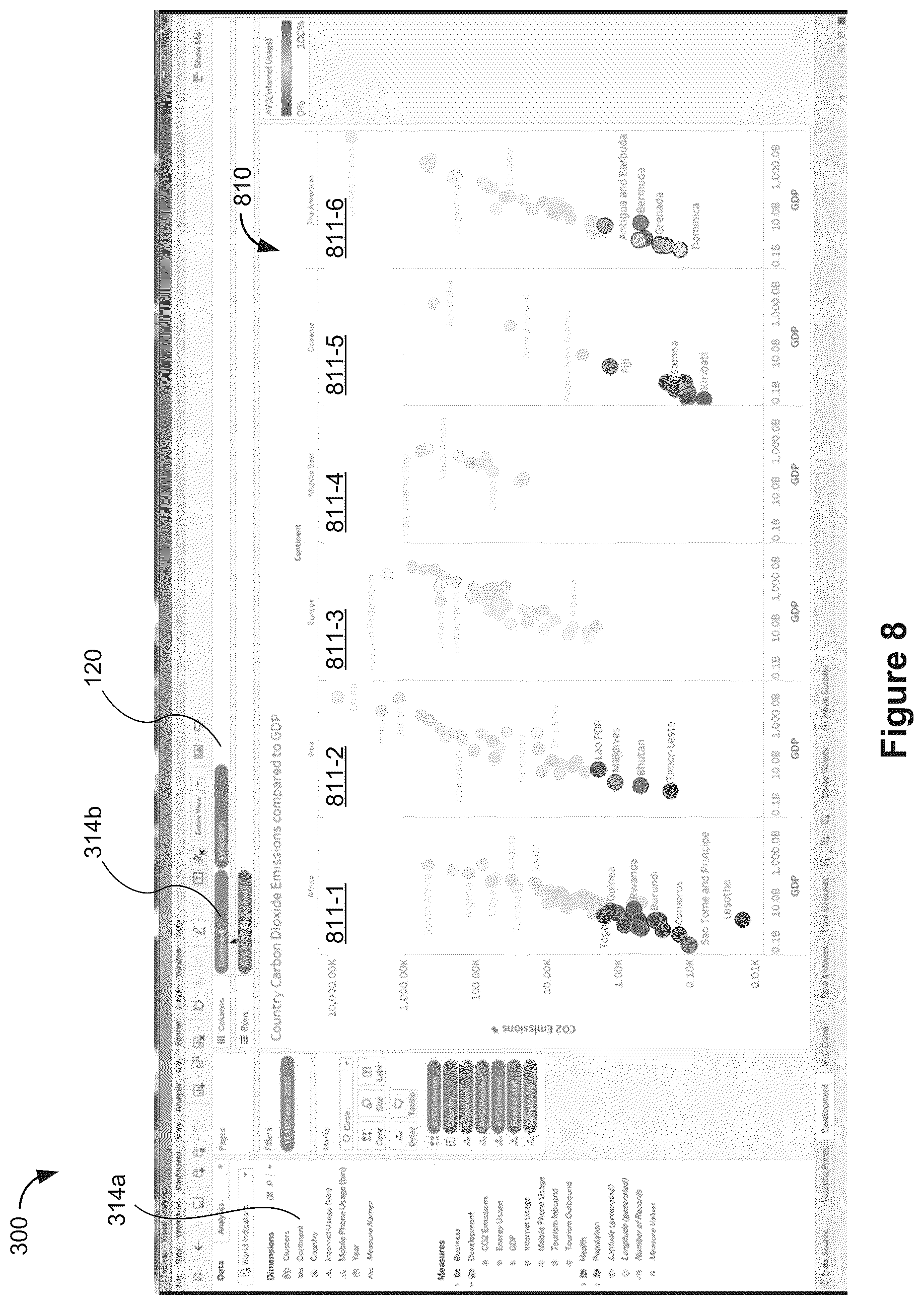 Patent US12504982 Figure 8 – Data visualization user interface with summary popup that includes interactive objects