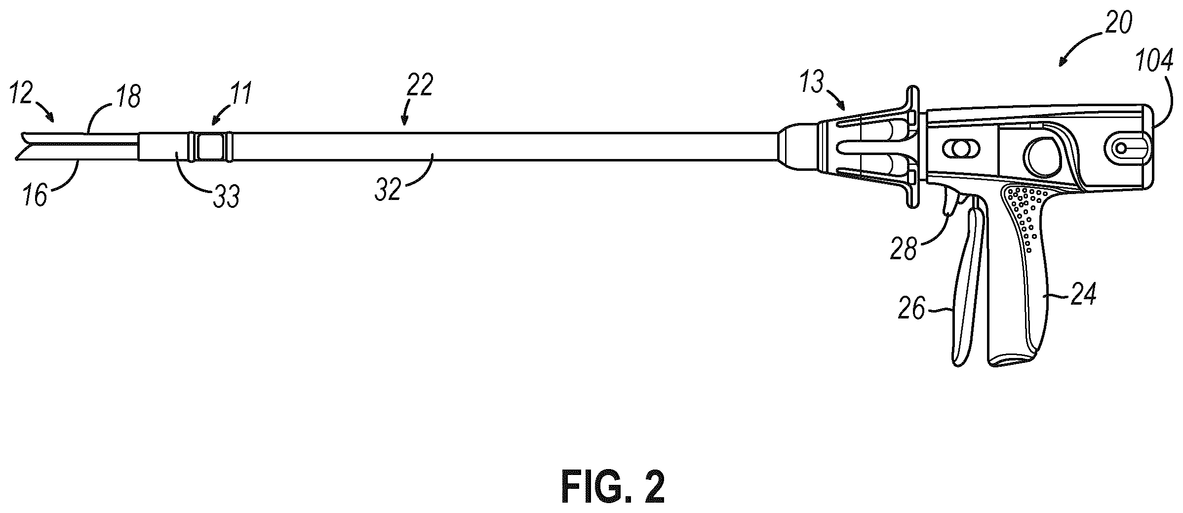 Patent US12508022 Figure 2 – Surgical stapler with toggling distal tip