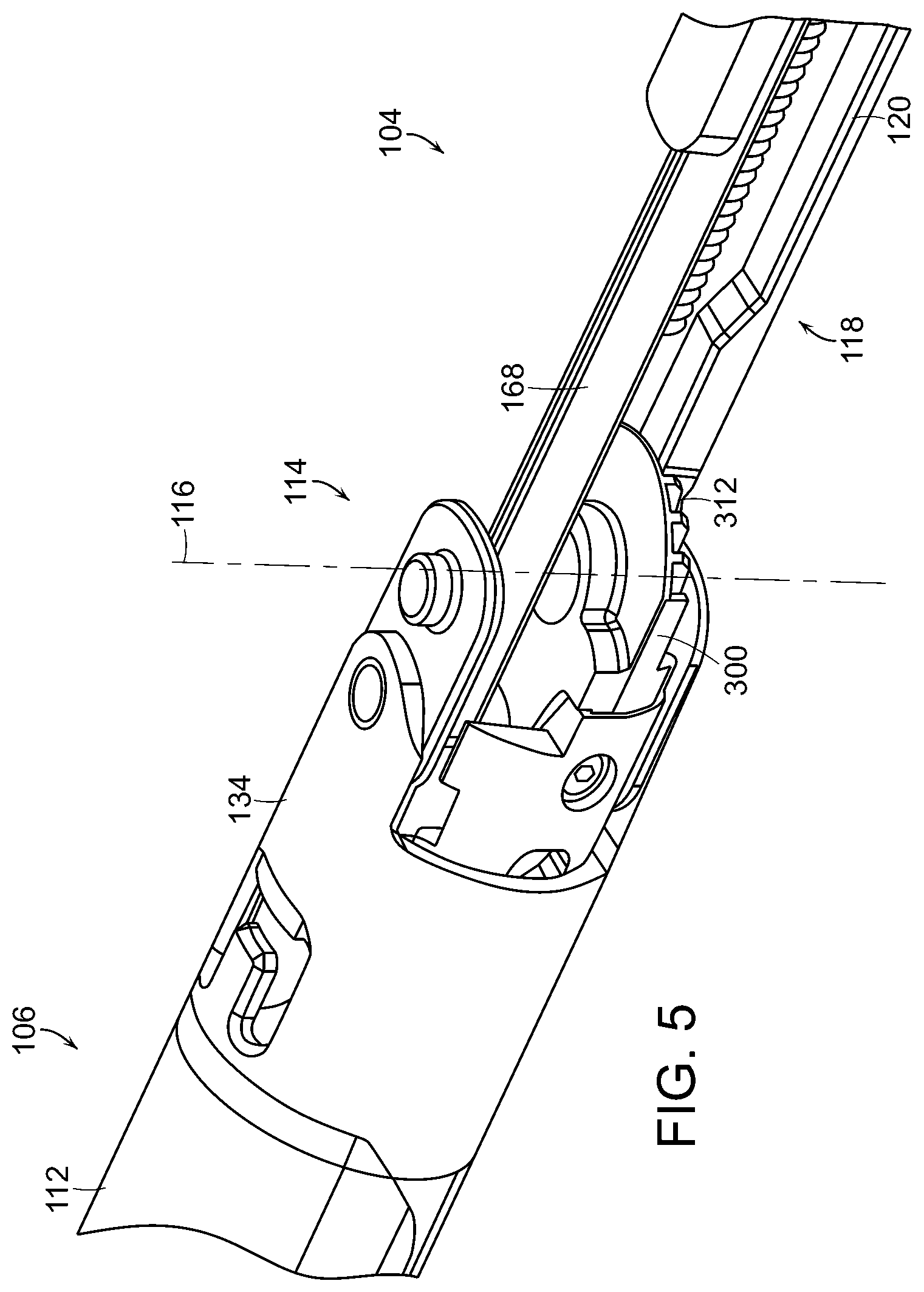 Patent US12508026 Figure 5 – Surgical stapling instrument with an articulatable end effector