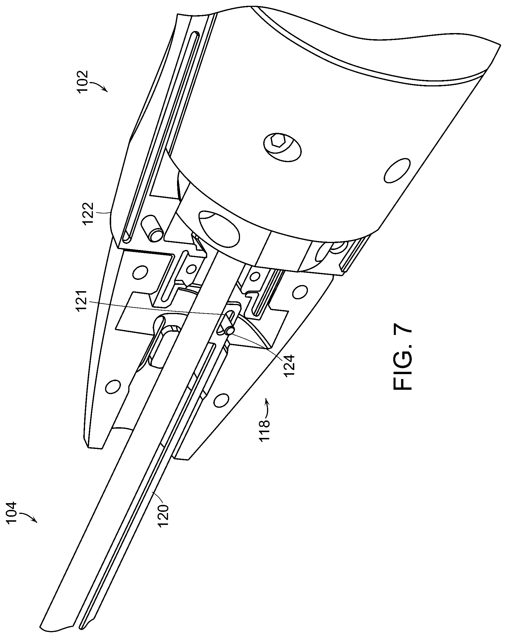 Patent US12508026 Figure 7 – Surgical stapling instrument with an articulatable end effector