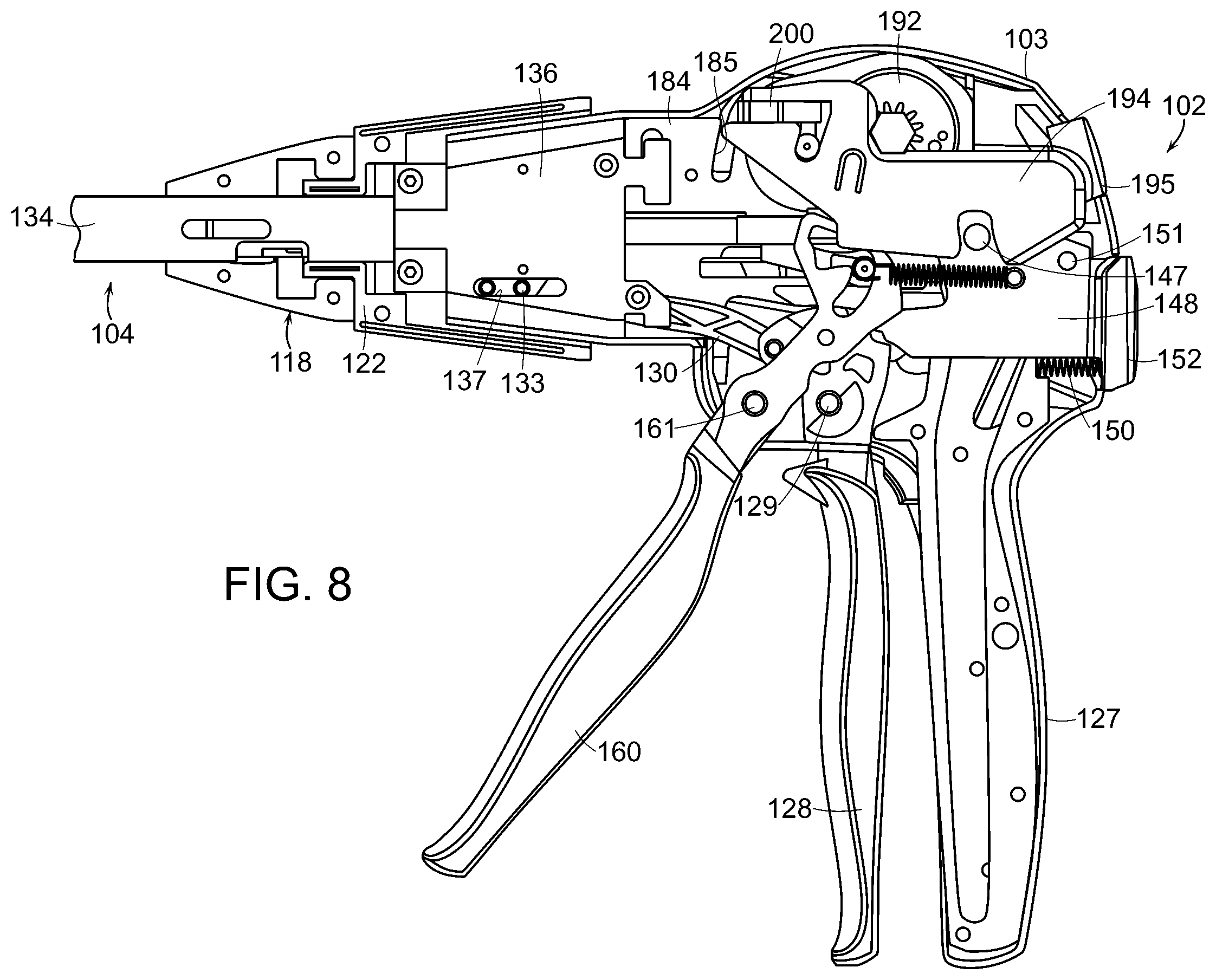 Patent US12508026 Figure 8 – Surgical stapling instrument with an articulatable end effector