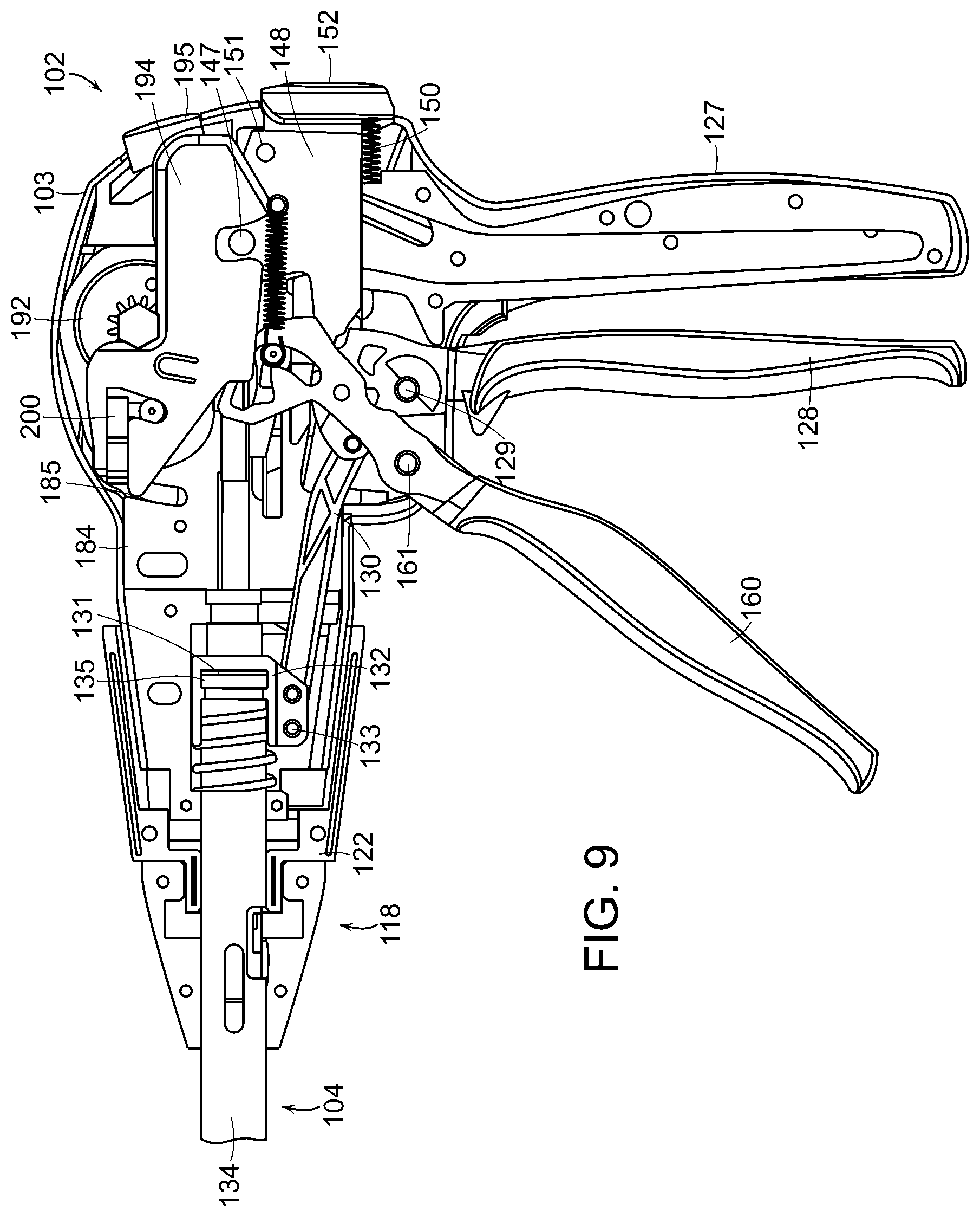 Patent US12508026 Figure 9 – Surgical stapling instrument with an articulatable end effector