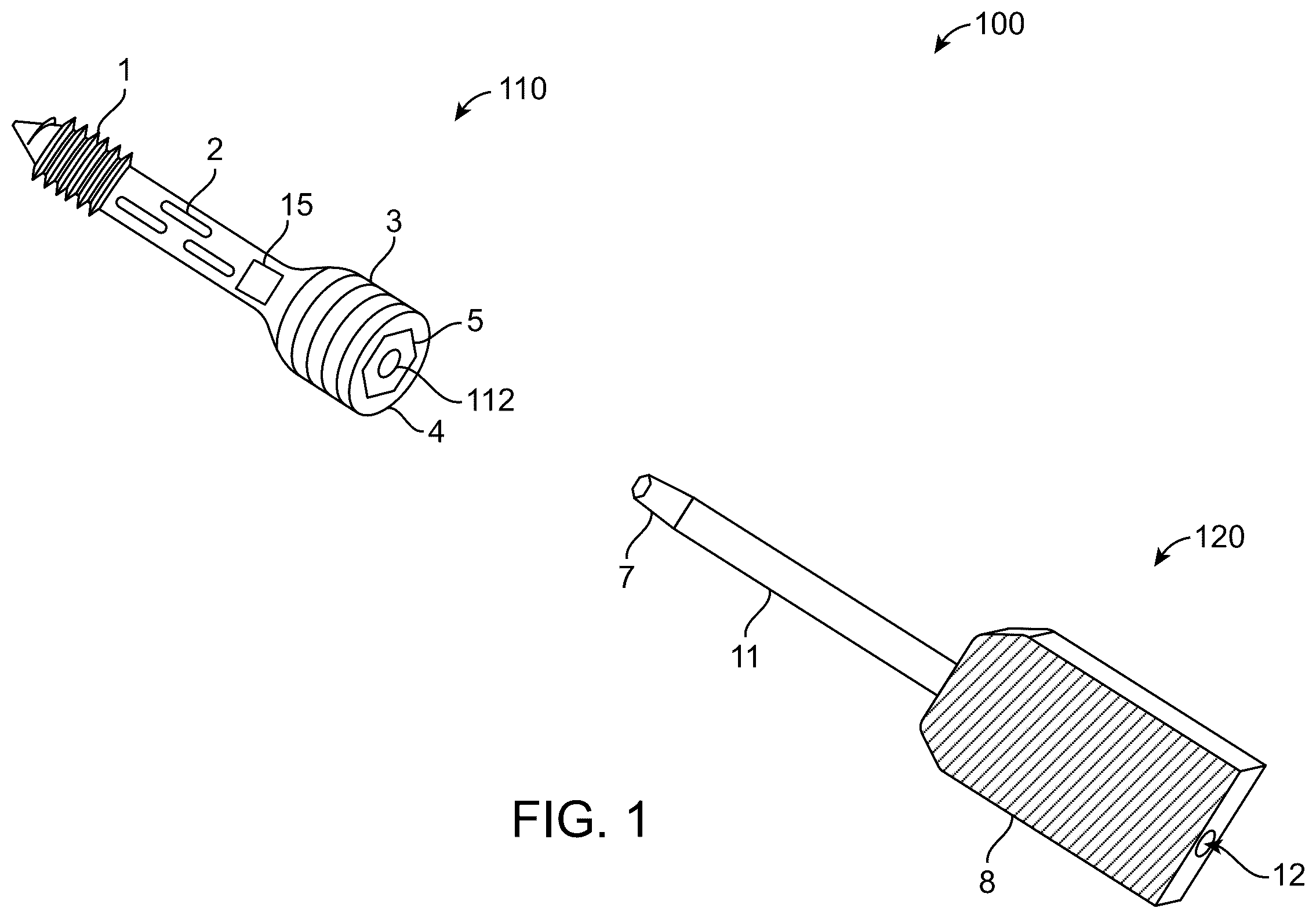 Patent US12508059 Figure 1 – Orthopedic screw and screw fastening device for orthopedic operations