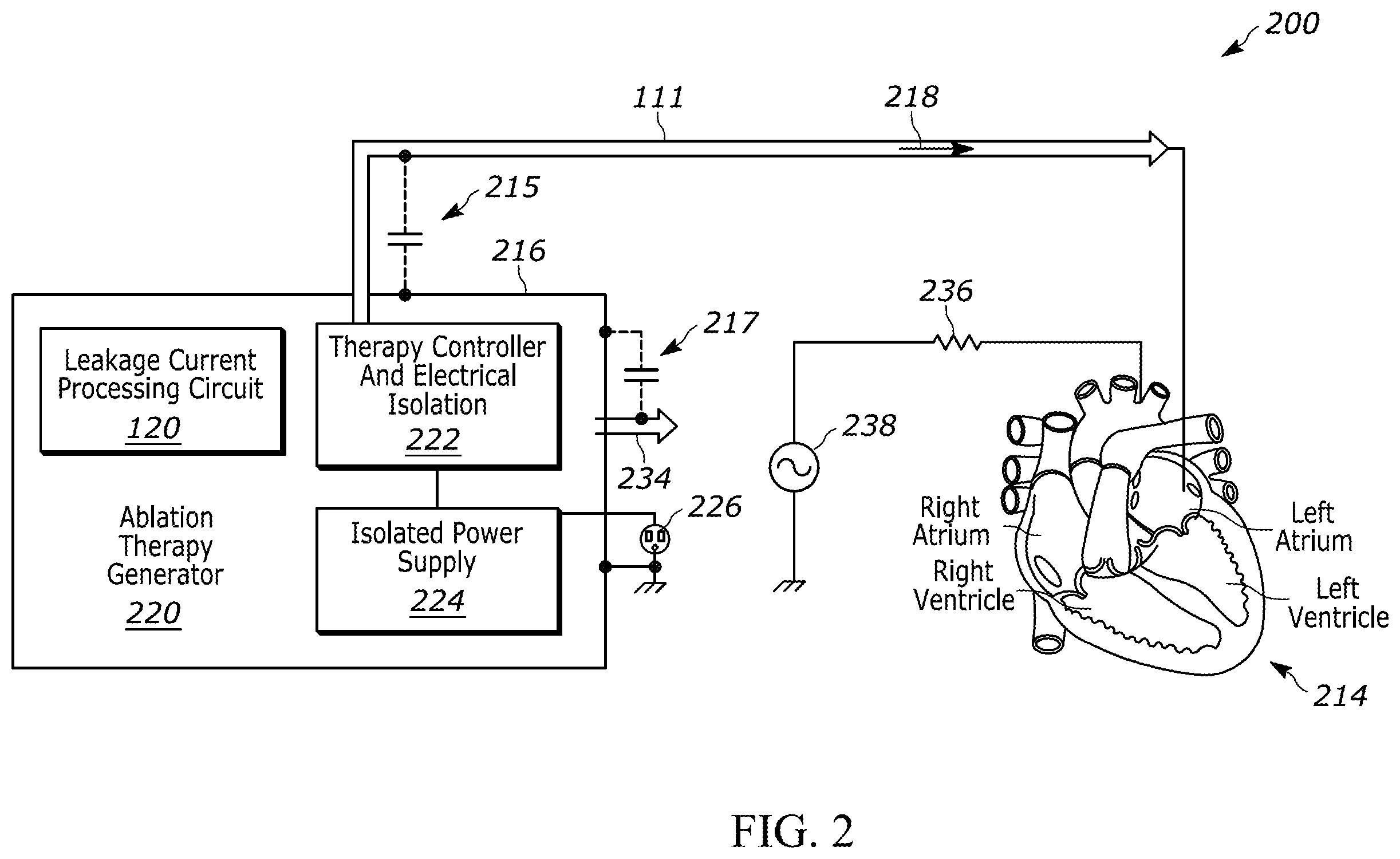 Patent US12508071 Figure 2 – Methods and apparatus for reducing leakage currents in cryo, radio-frequency, and pulsed-field ablation systems