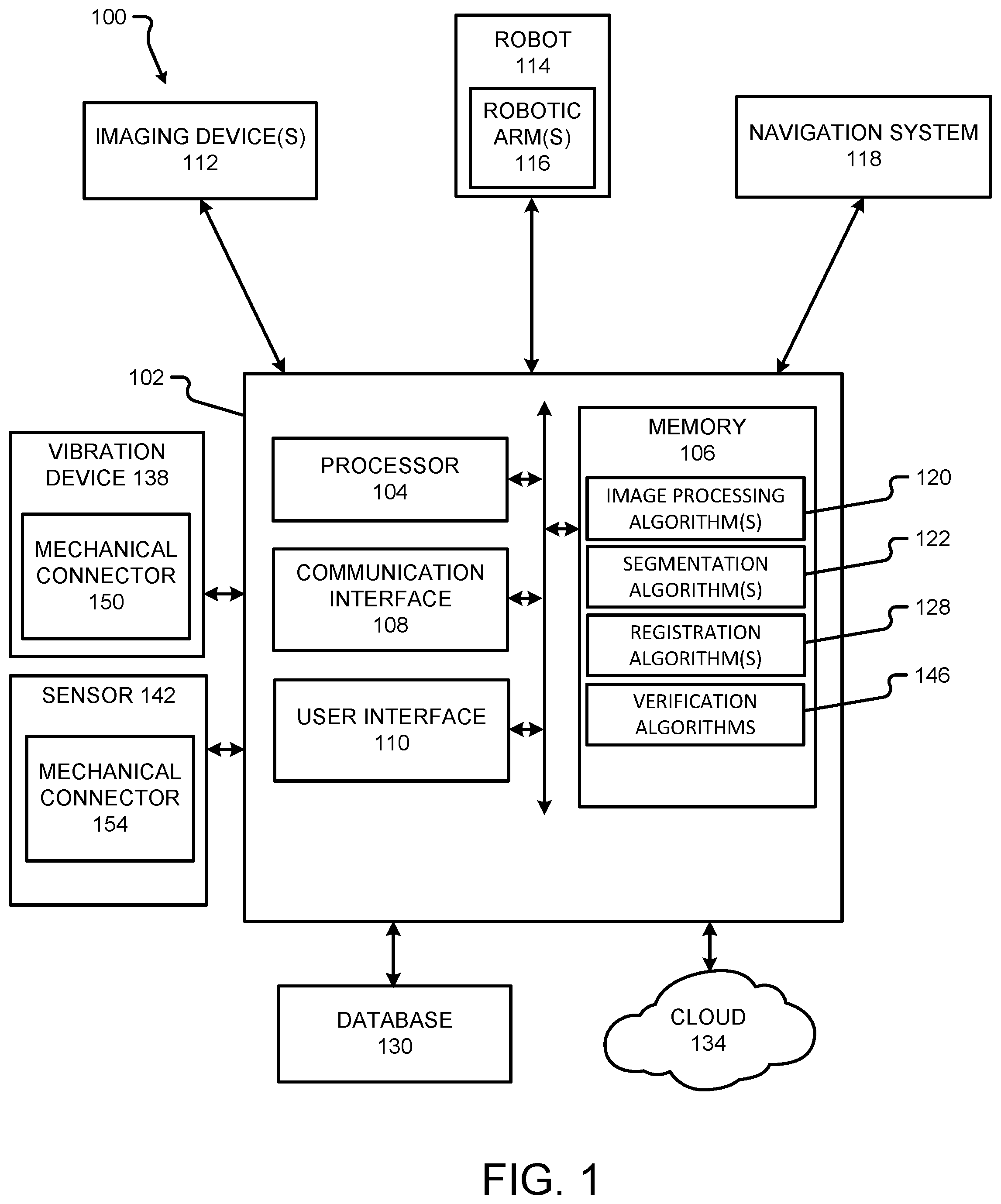 Patent US12508085 Figure 1 – Systems, methods, and devices for verifying mechanical coupling between anatomical elements