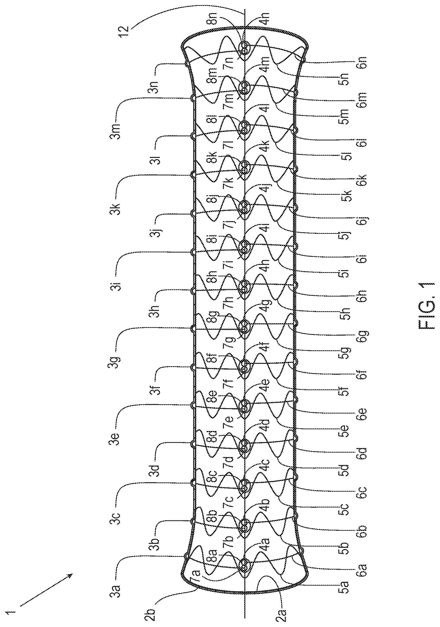 Patent US12508118 Figure 1 – Stent graft systems with restraints in channels and methods thereof
