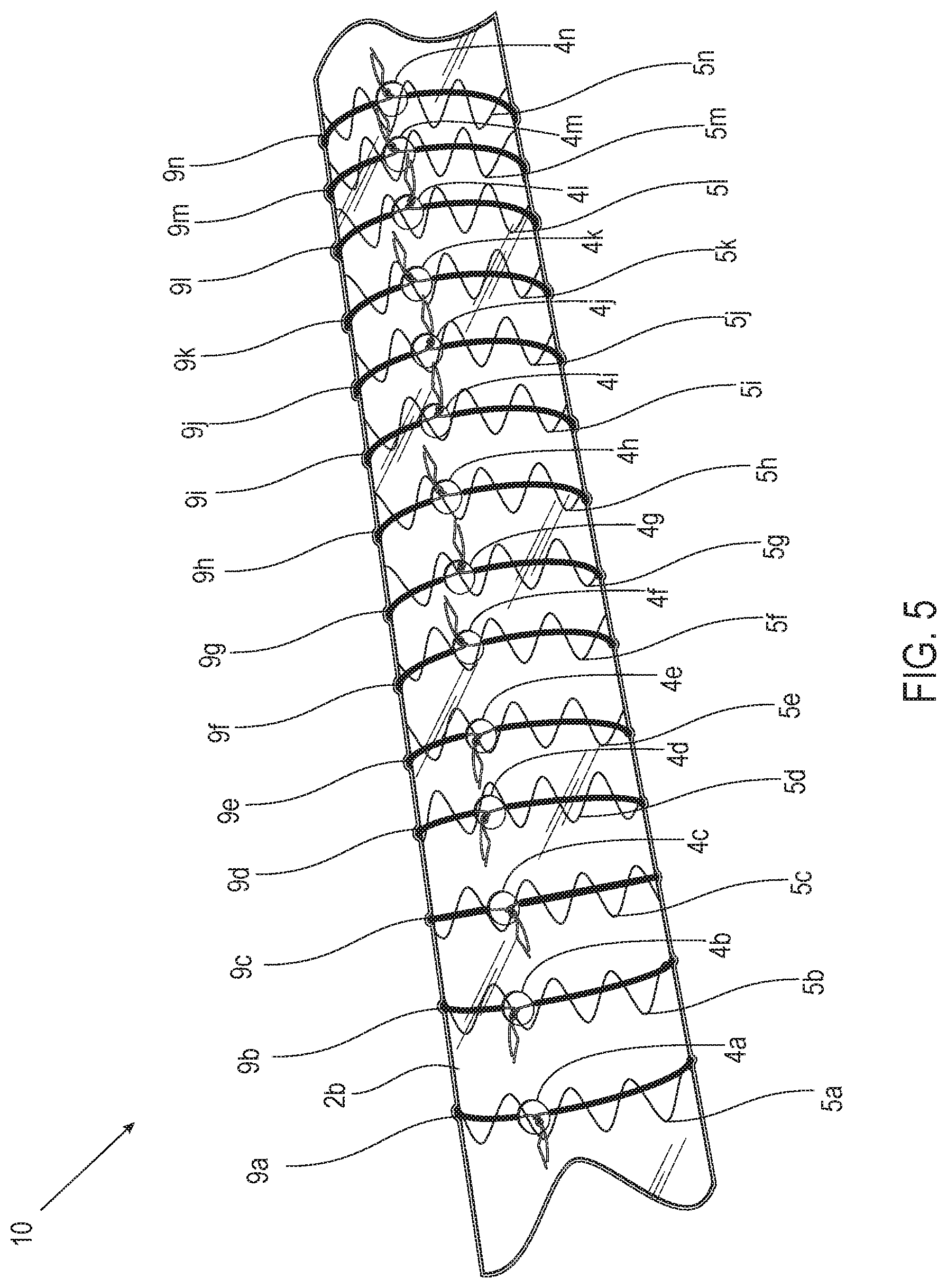 Patent US12508118 Figure 5 – Stent graft systems with restraints in channels and methods thereof