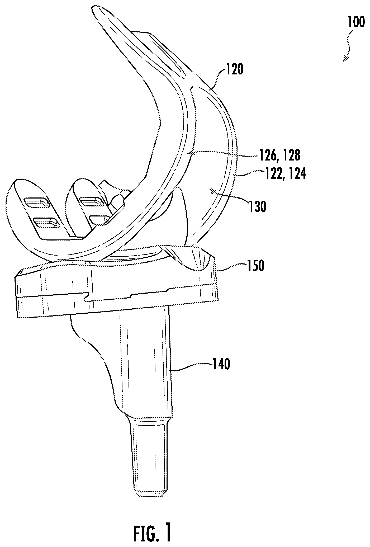 Patent US12508131 Figure 1 – Insert for use in a knee prosthesis