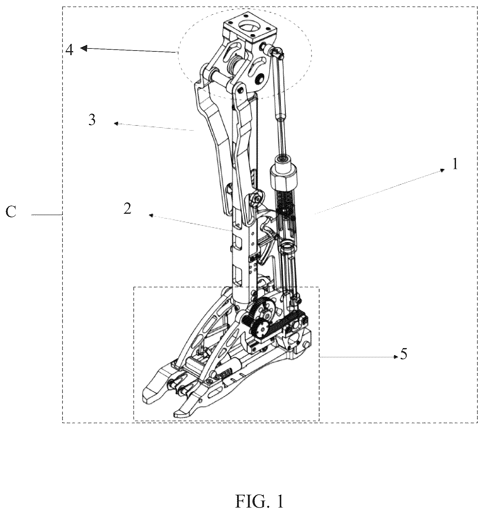 Patent US12508136 Figure 1 – Transfemoral prosthesis for walking, sitting- standing, stair climbing