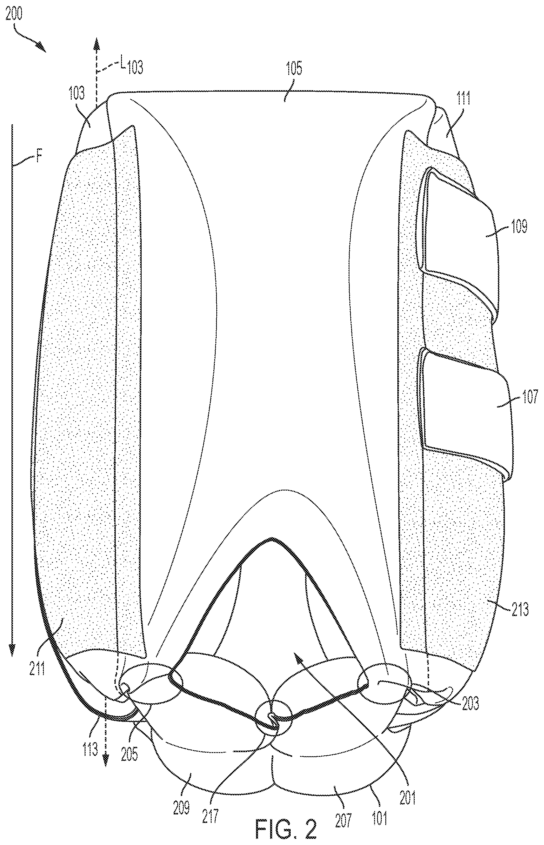 Patent US12508144 Figure 2 – Sides-down, open door pressure relief boot