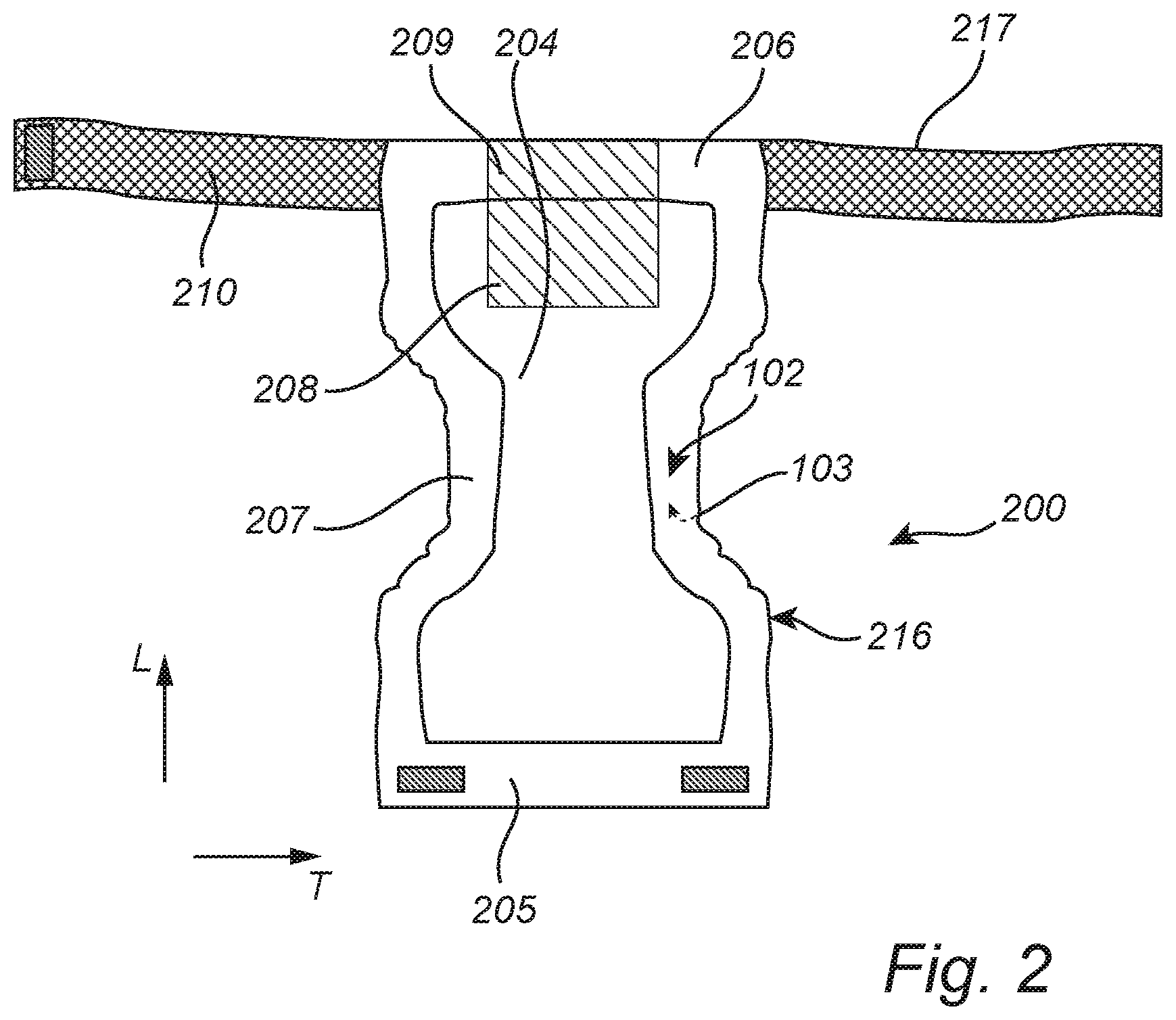 Patent US12508175 Figure 2 – Absorbent article comprising a lubricant agent