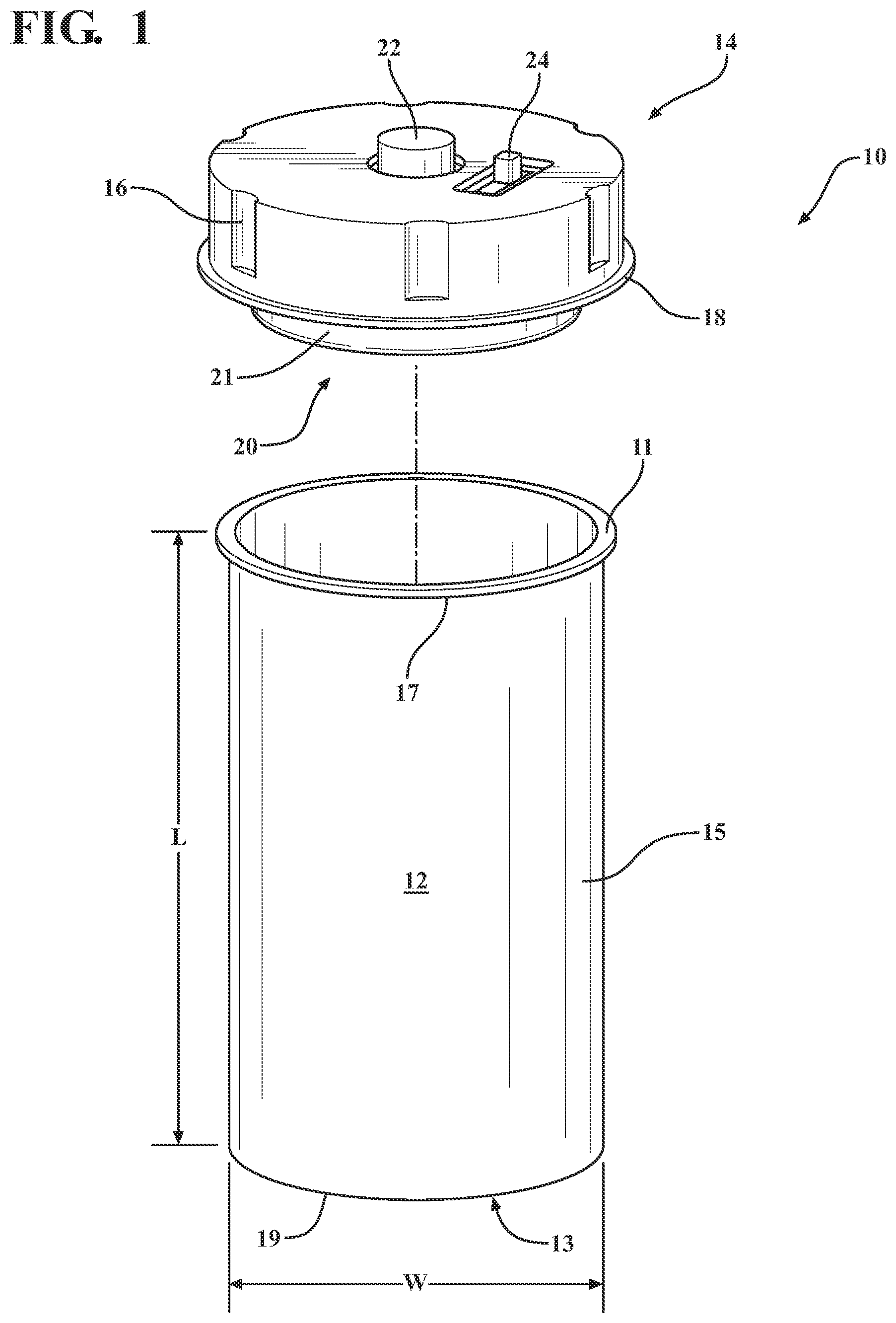 Patent US12508210 Figure 1 – Container having a cap with recordable device and improved packaging profile