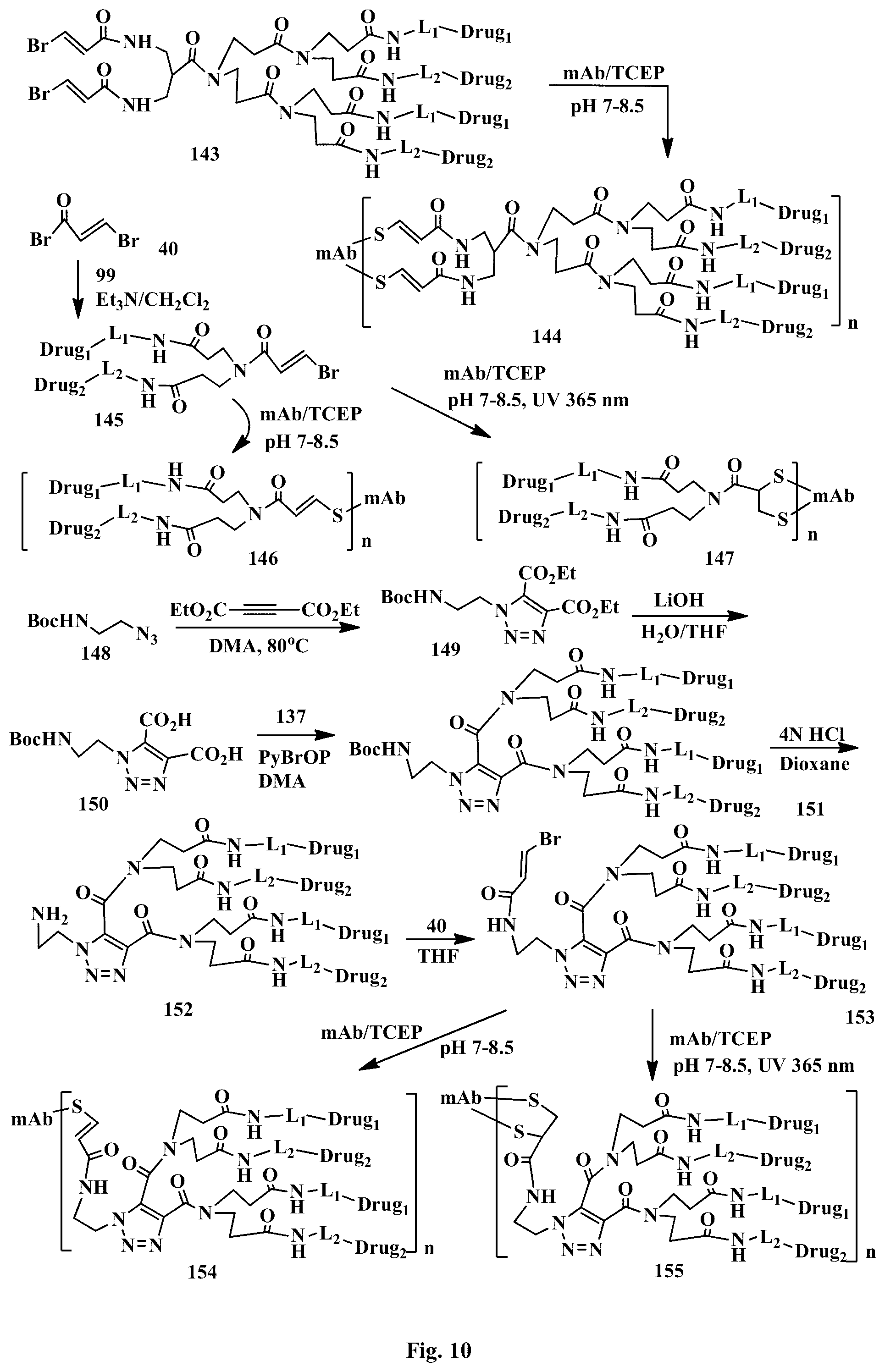 Patent US12508321 Figure 10 – Conjugation linkers, cell binding molecule-drug conjugates containing the linkers, methods of making and uses such conjugates with the linkers