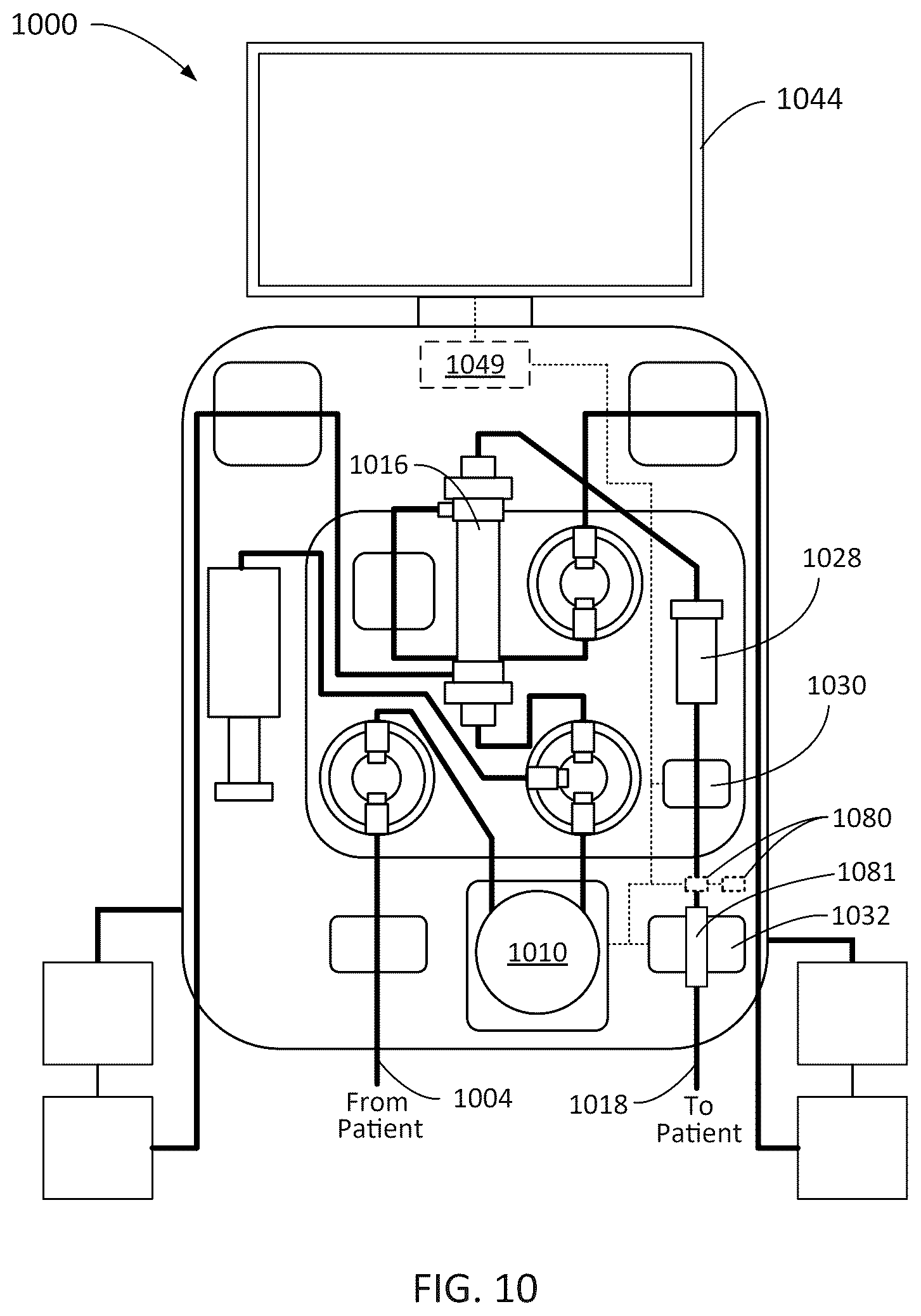 Patent US12508351 Figure 10 – Extracorporeal blood filtering machine and methods