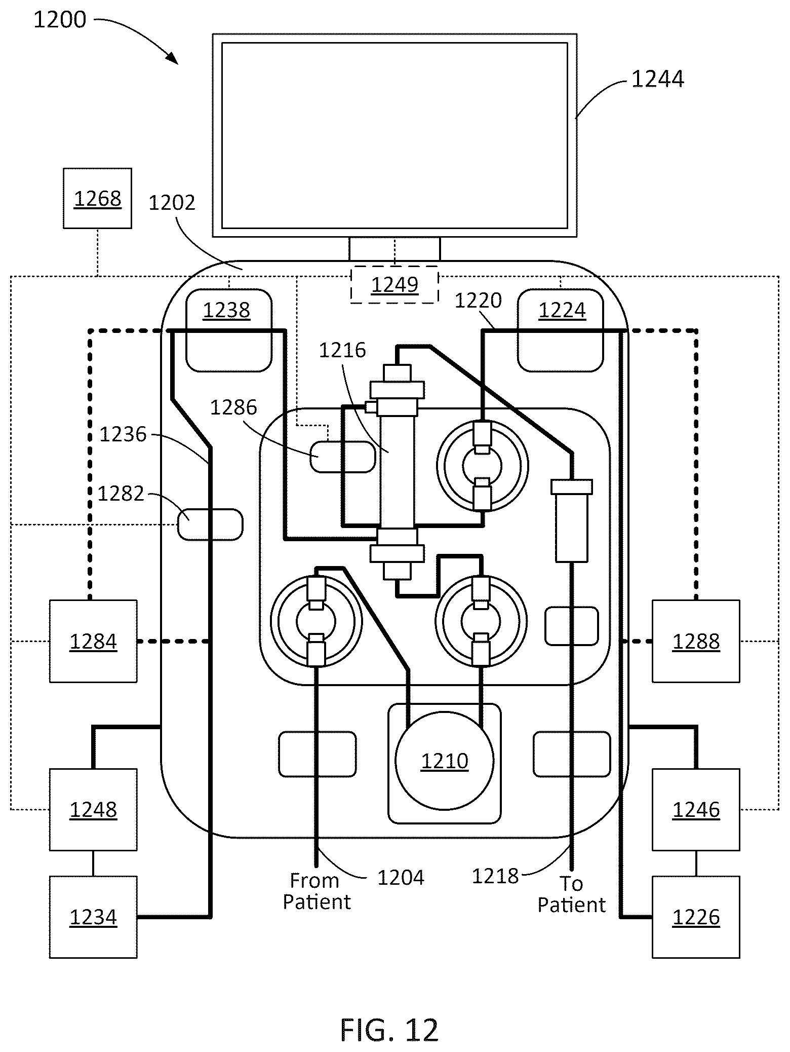 Patent US12508351 Figure 12 – Extracorporeal blood filtering machine and methods