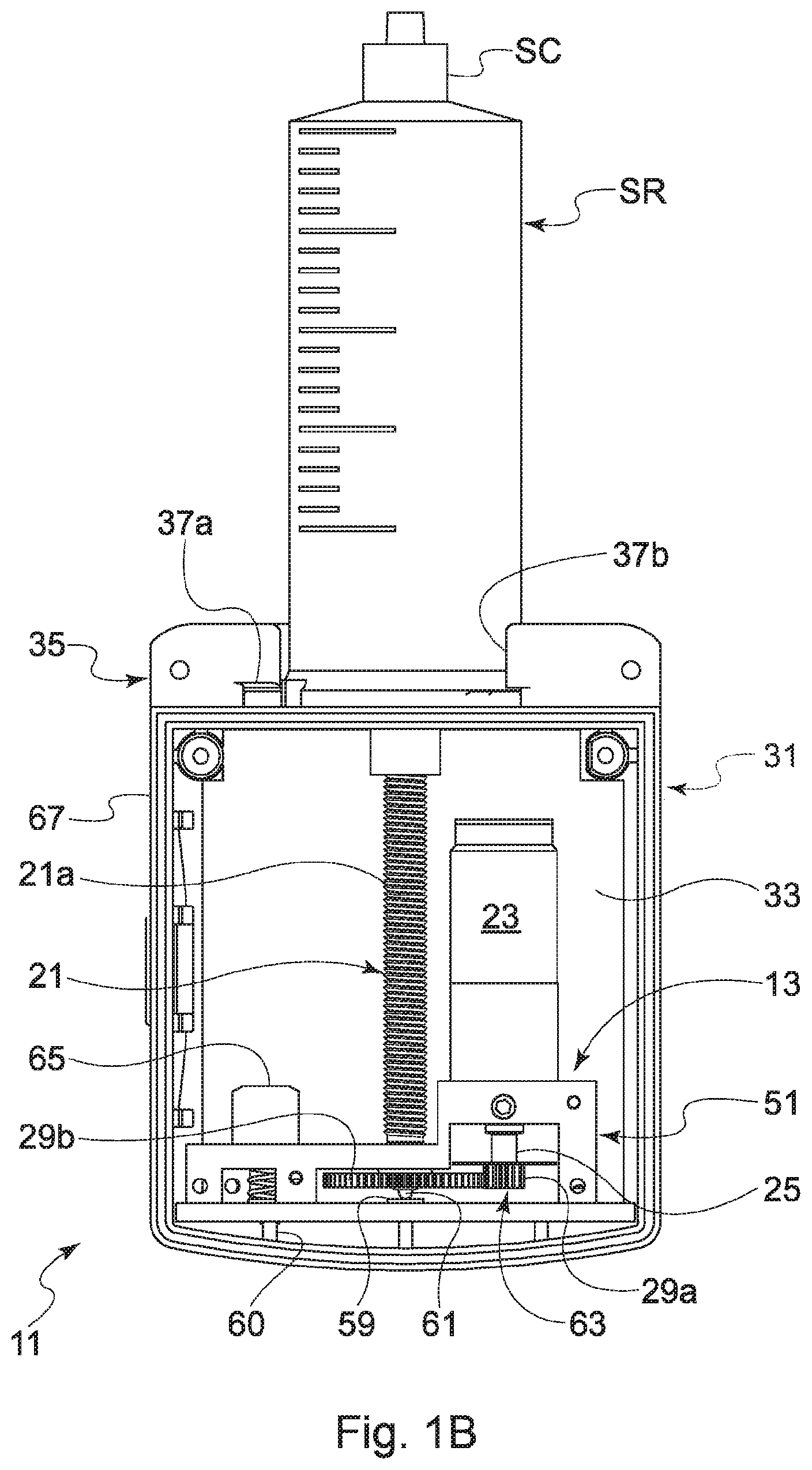 Patent US12508359 Figure 2 – Portable pump for drug infusion through a syringe removably engaged in the pump