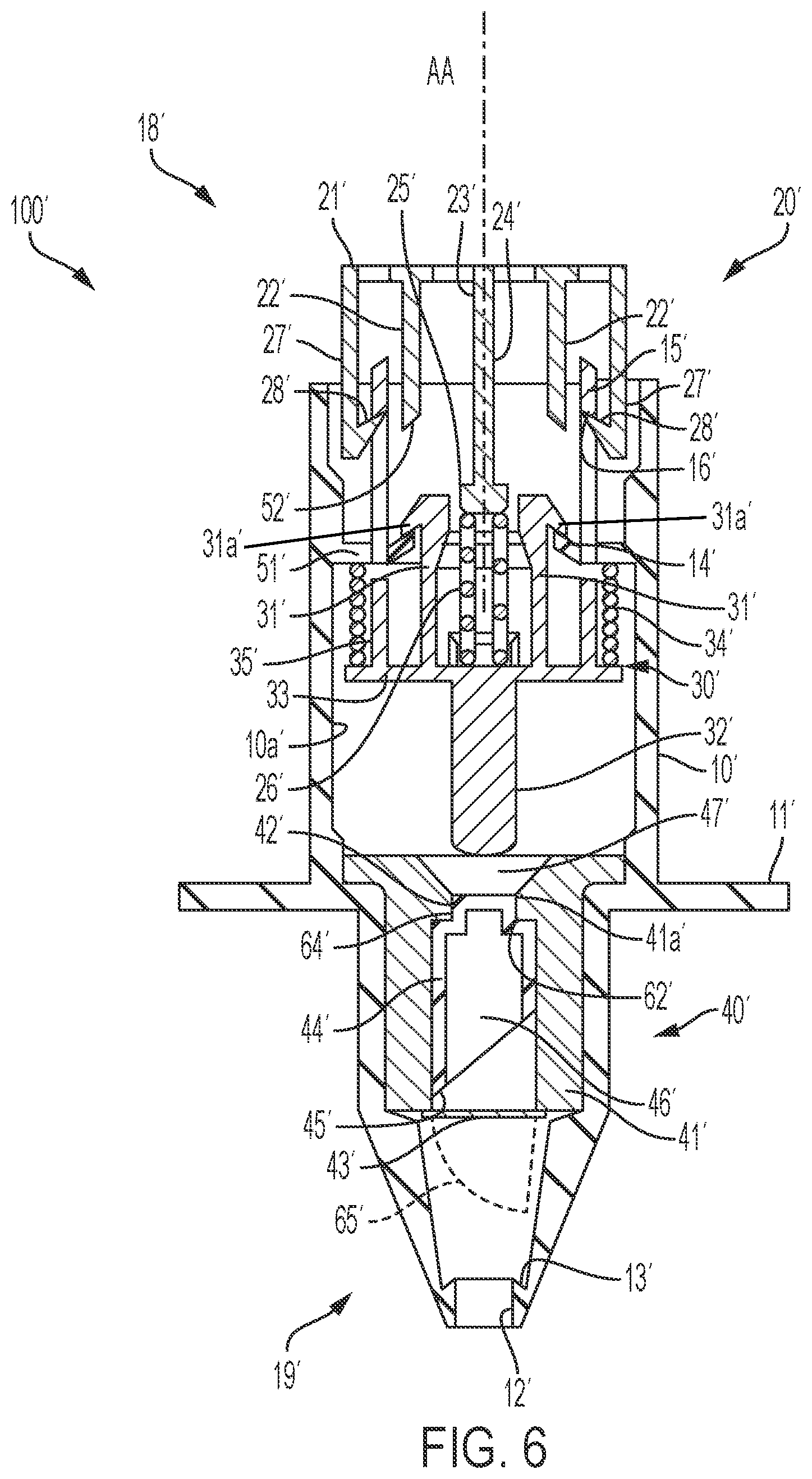 Patent US12508377 Figure 6 – Nasal delivery device with trigger and spring-loaded activator