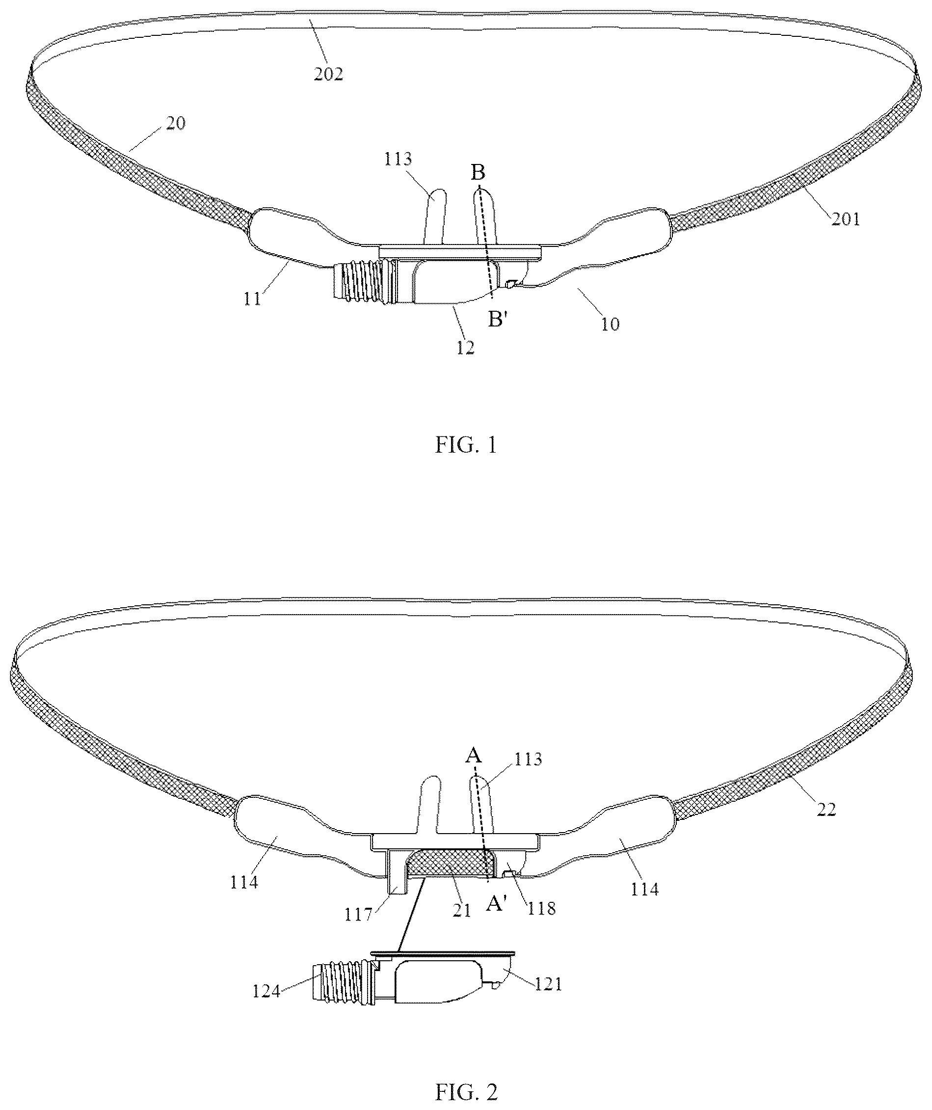 Patent US12508385 Figure 1 – Patient interface device and ventilation treatment apparatus