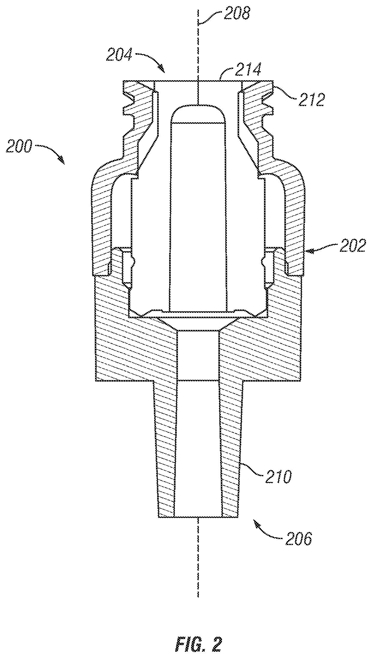 Patent US12508414 Figure 2 – Single use safety cap for use with needleless connectors