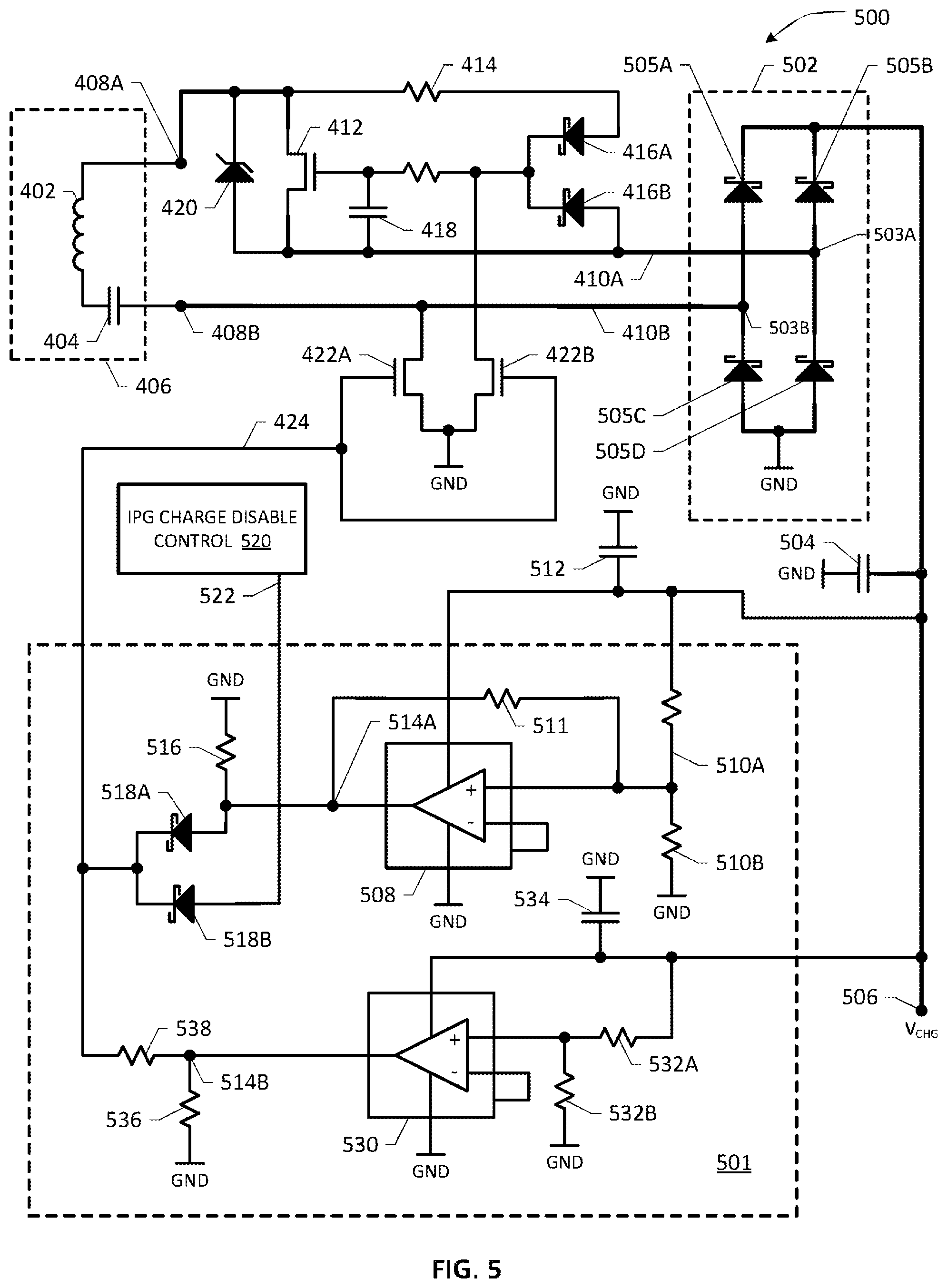 Patent US12508435 Figure 4 – Wireless power transfer circuit for a rechargeable implantable pulse generator