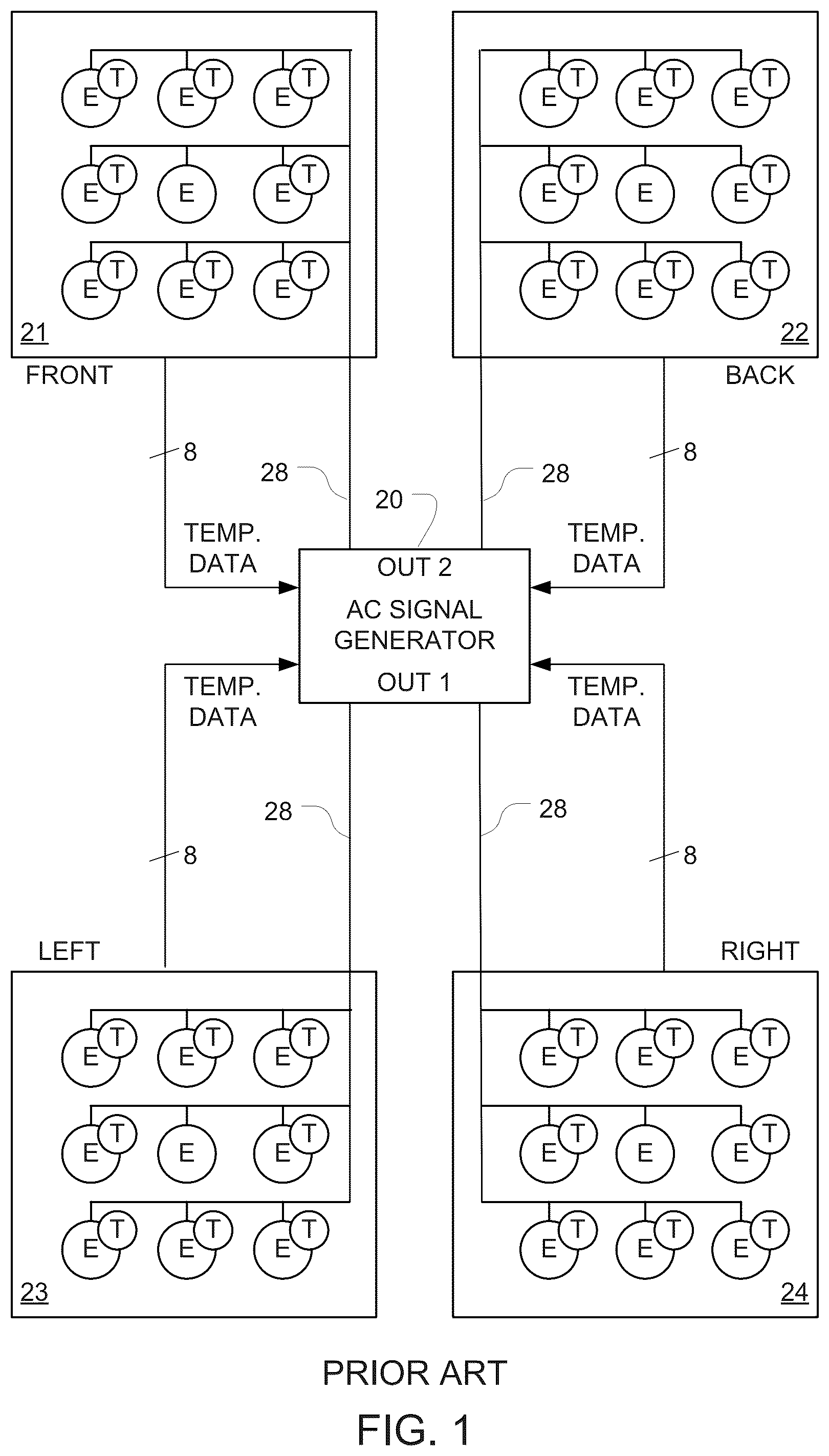 Patent US12508437 Figure 1 – Using capacitors to regulate current in transducer arrays for applying tumor treating fields (TTFields)
