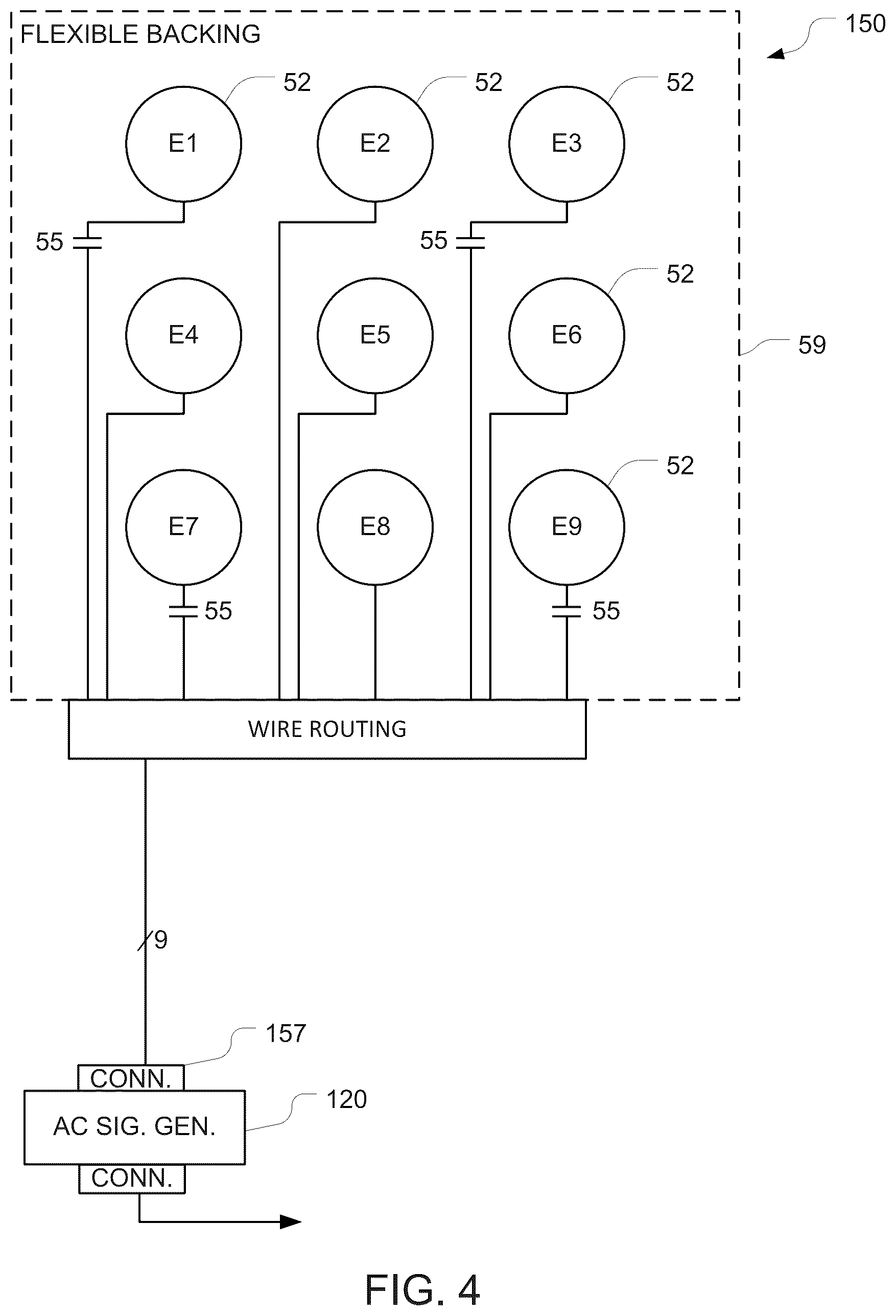 Patent US12508437 Figure 4 – Using capacitors to regulate current in transducer arrays for applying tumor treating fields (TTFields)