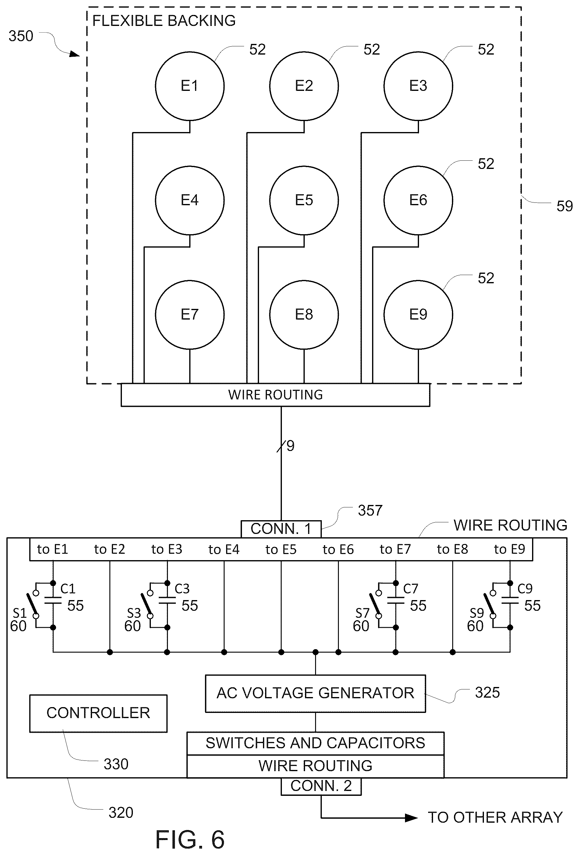 Patent US12508437 Figure 6 – Using capacitors to regulate current in transducer arrays for applying tumor treating fields (TTFields)