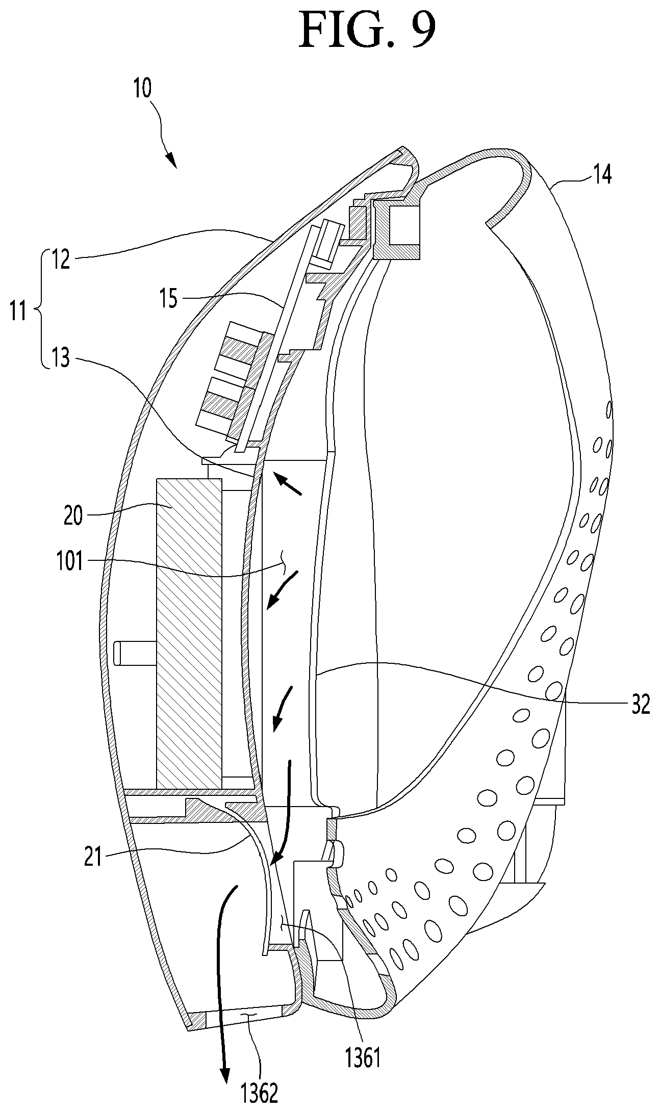 Patent US12508451 Figure 9 – Mask apparatus with rear surface inlet and outlet