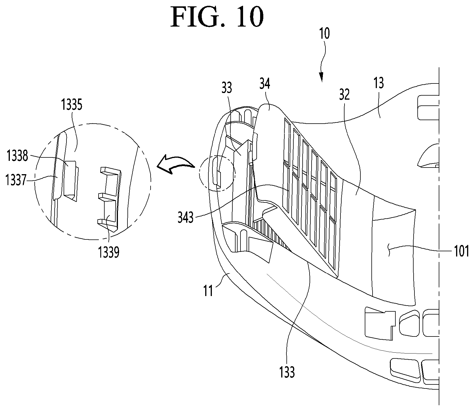 Patent US12508451 Figure 10 – Mask apparatus with rear surface inlet and outlet