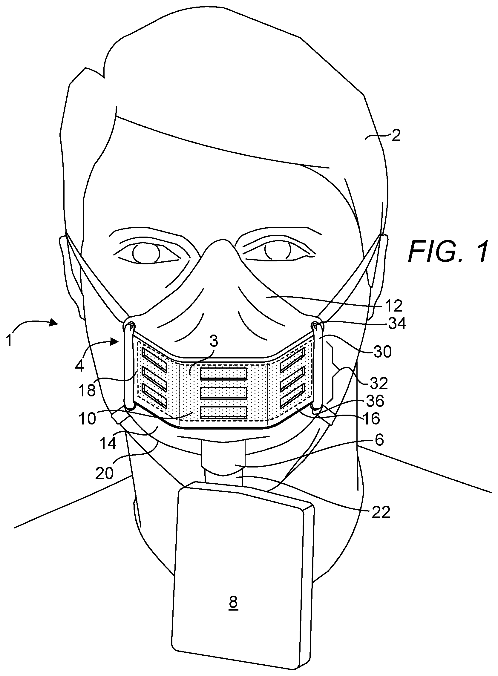 Patent US12508452 Figure 1 – Multifunctional respiratory protective face mask