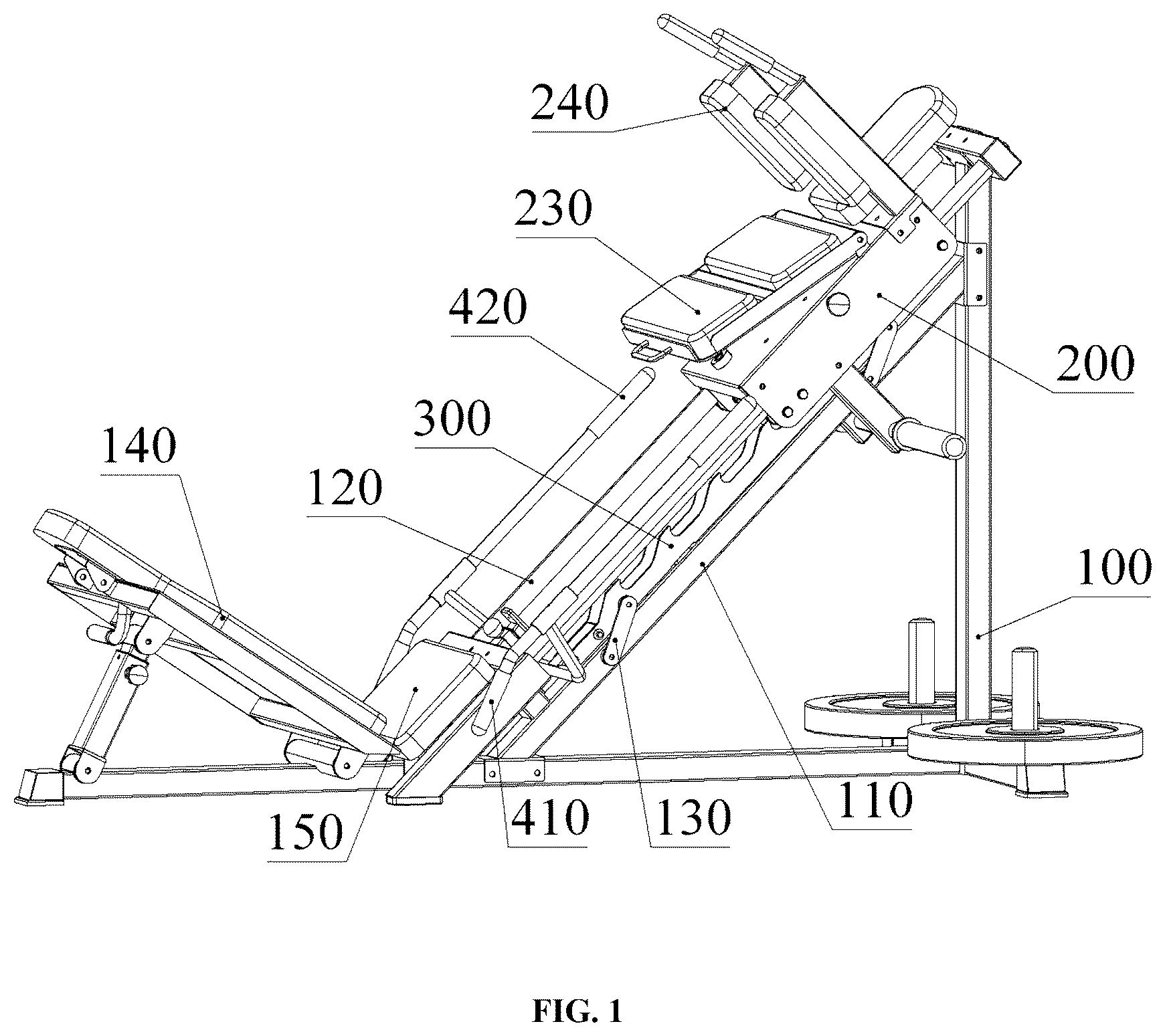 Patent US12508465 Figure 1 – Leg exercise device with emergency braking