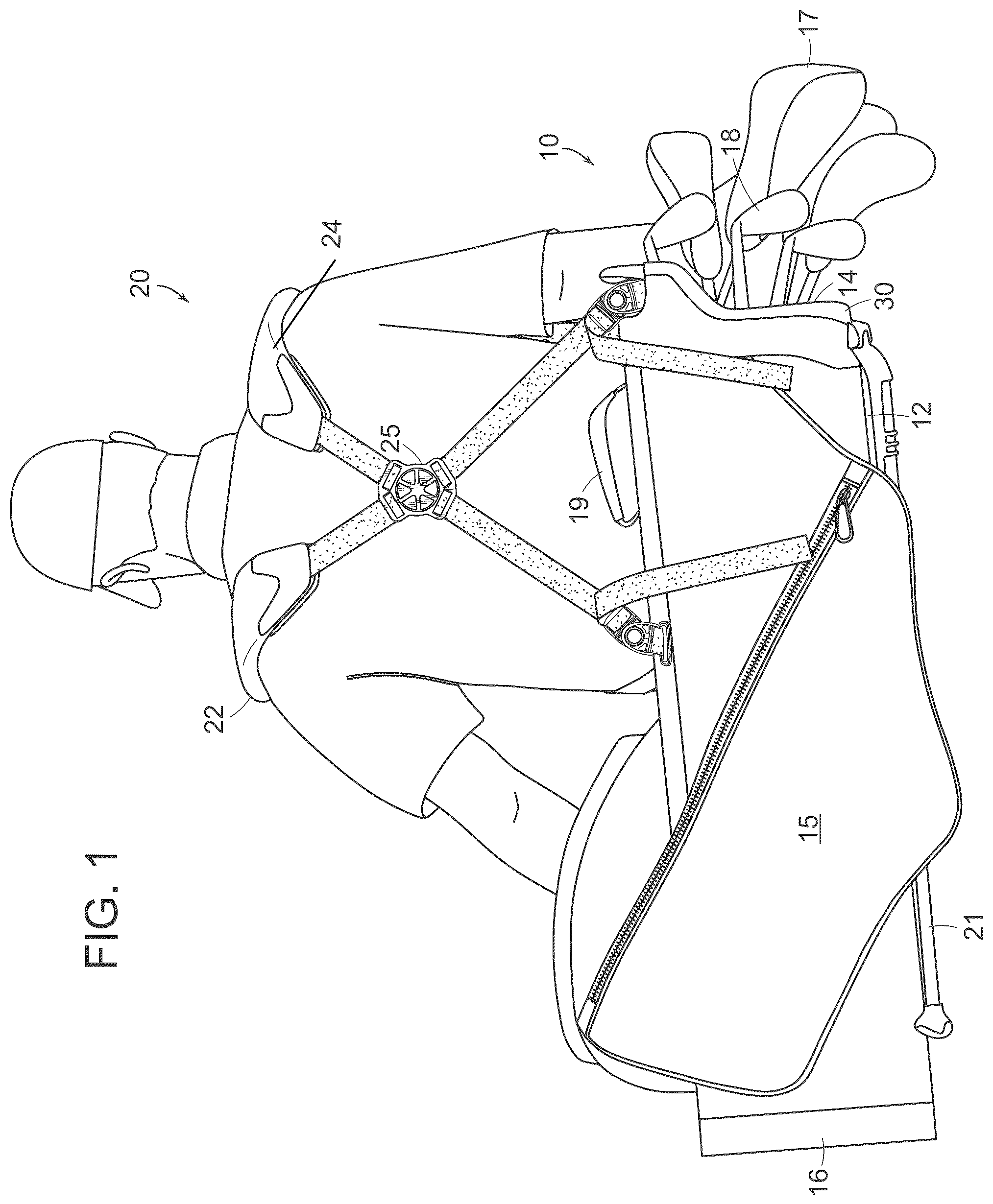 Patent US12508482 — Golf bag having lightweight top frame with three-dimensional printed structures — Figure 1