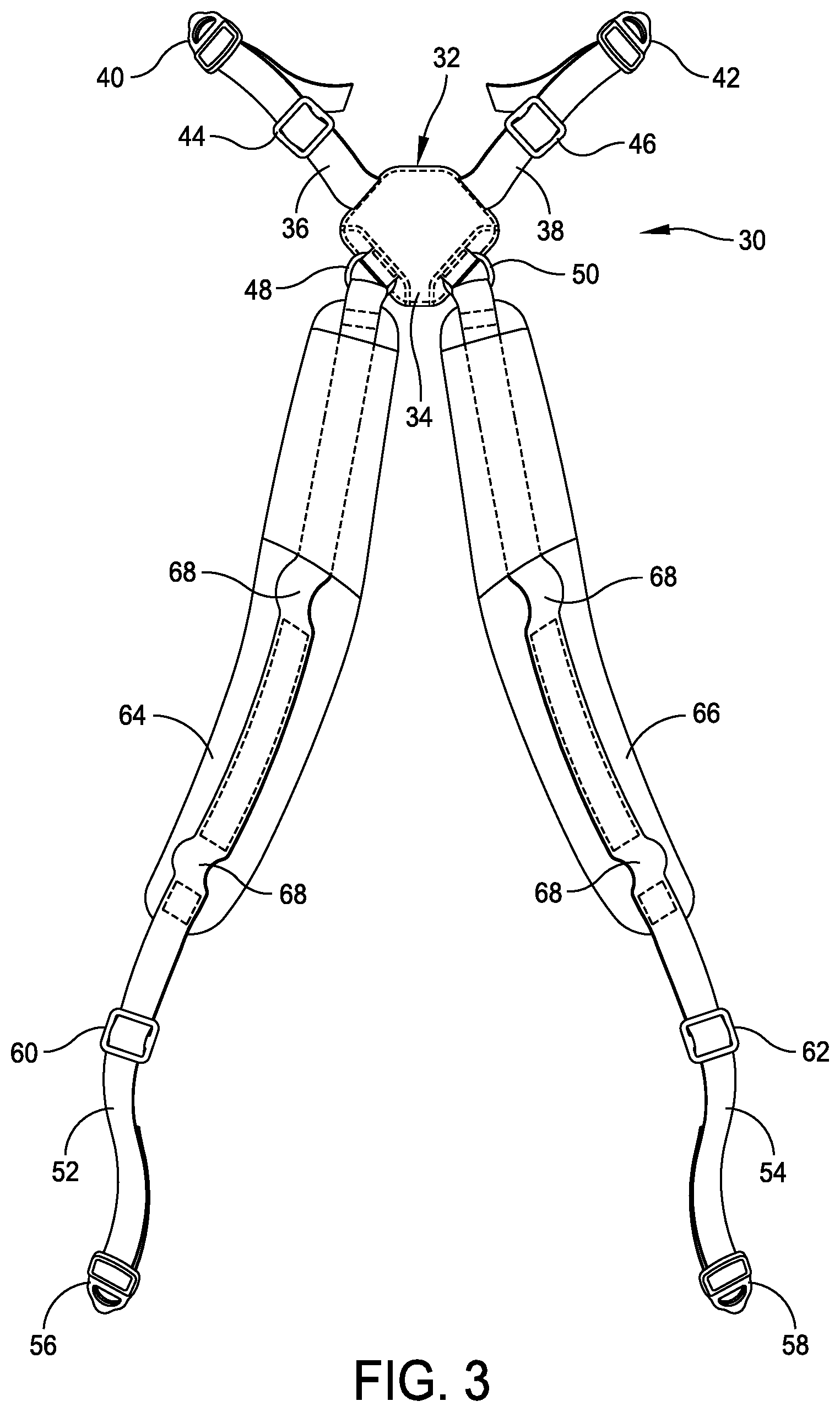 Patent US12508483 Figure 2 – Golf bag shoulder strap system
