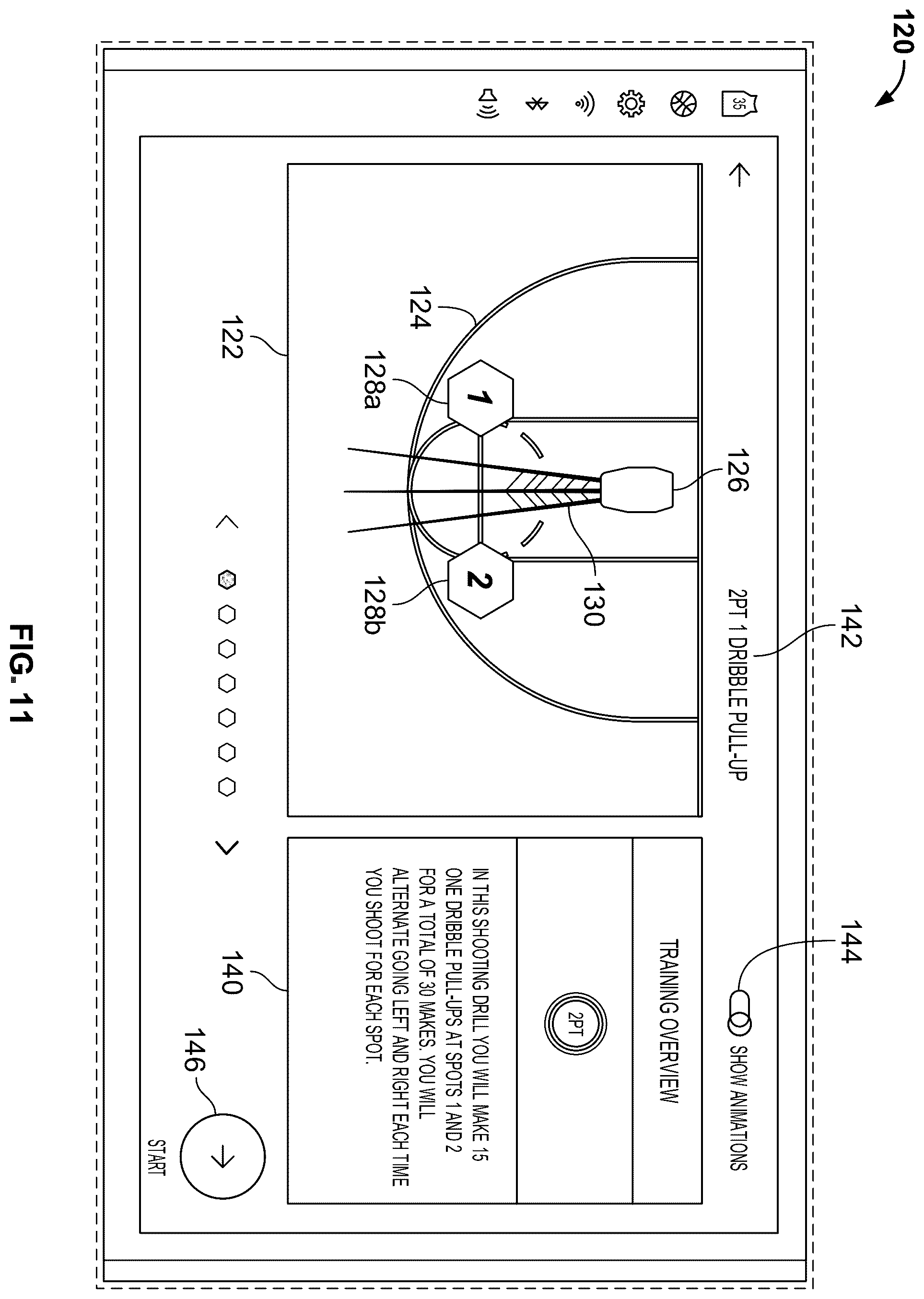 Patent US12508485 Figure 11 – Basketball training system