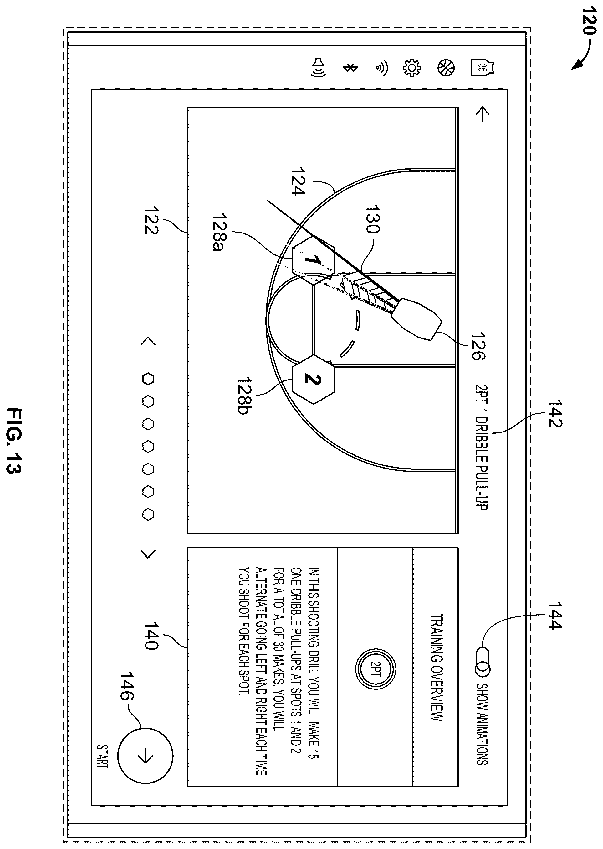 Patent US12508485 Figure 13 – Basketball training system