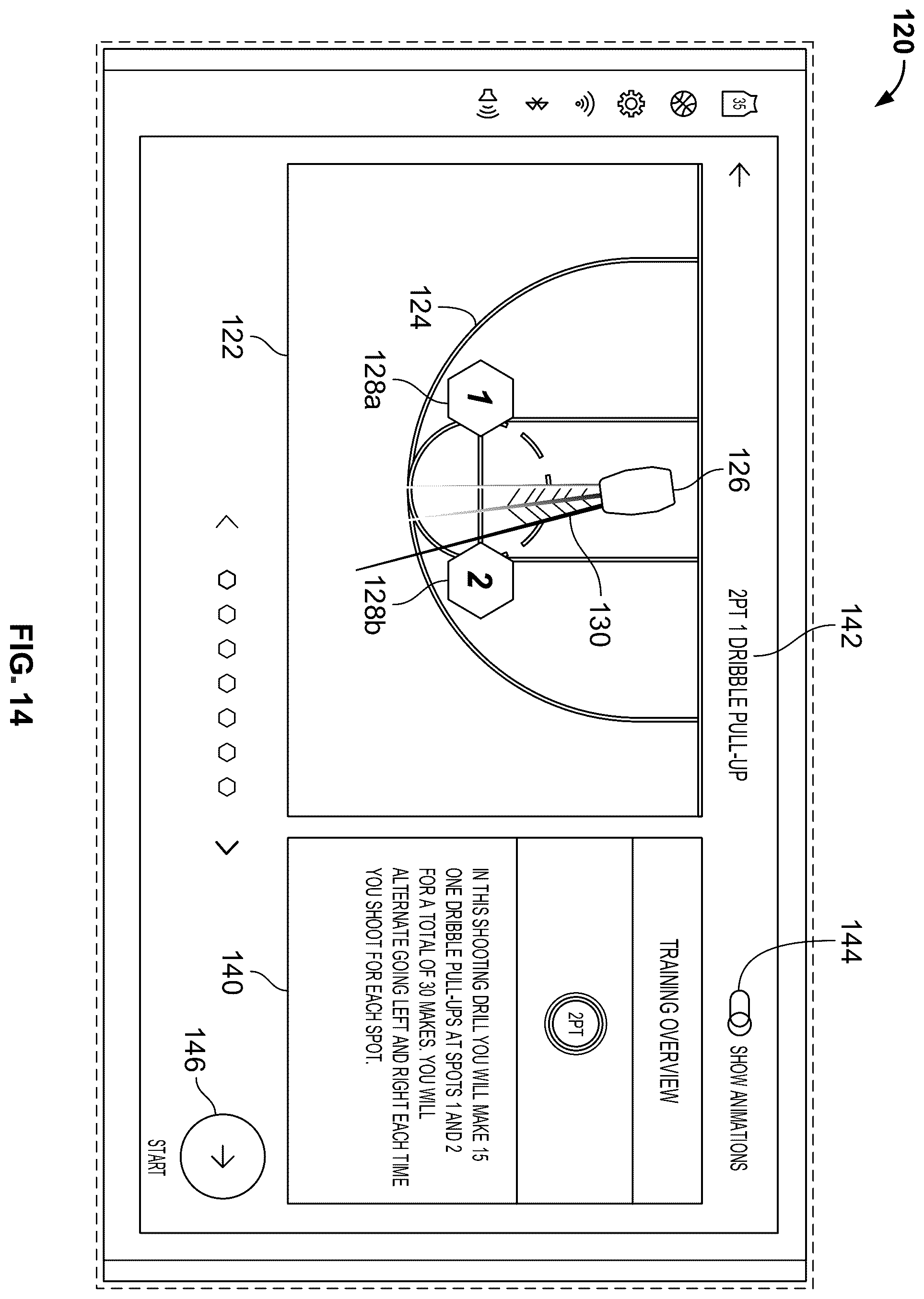 Patent US12508485 Figure 14 – Basketball training system
