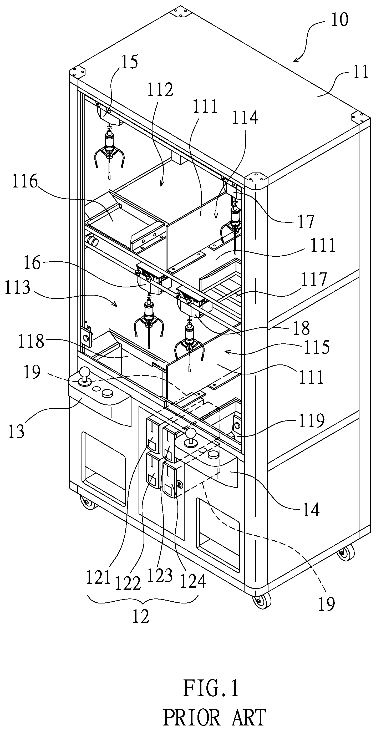 Patent US12508500 Figure 1 – Multi-player claw machine