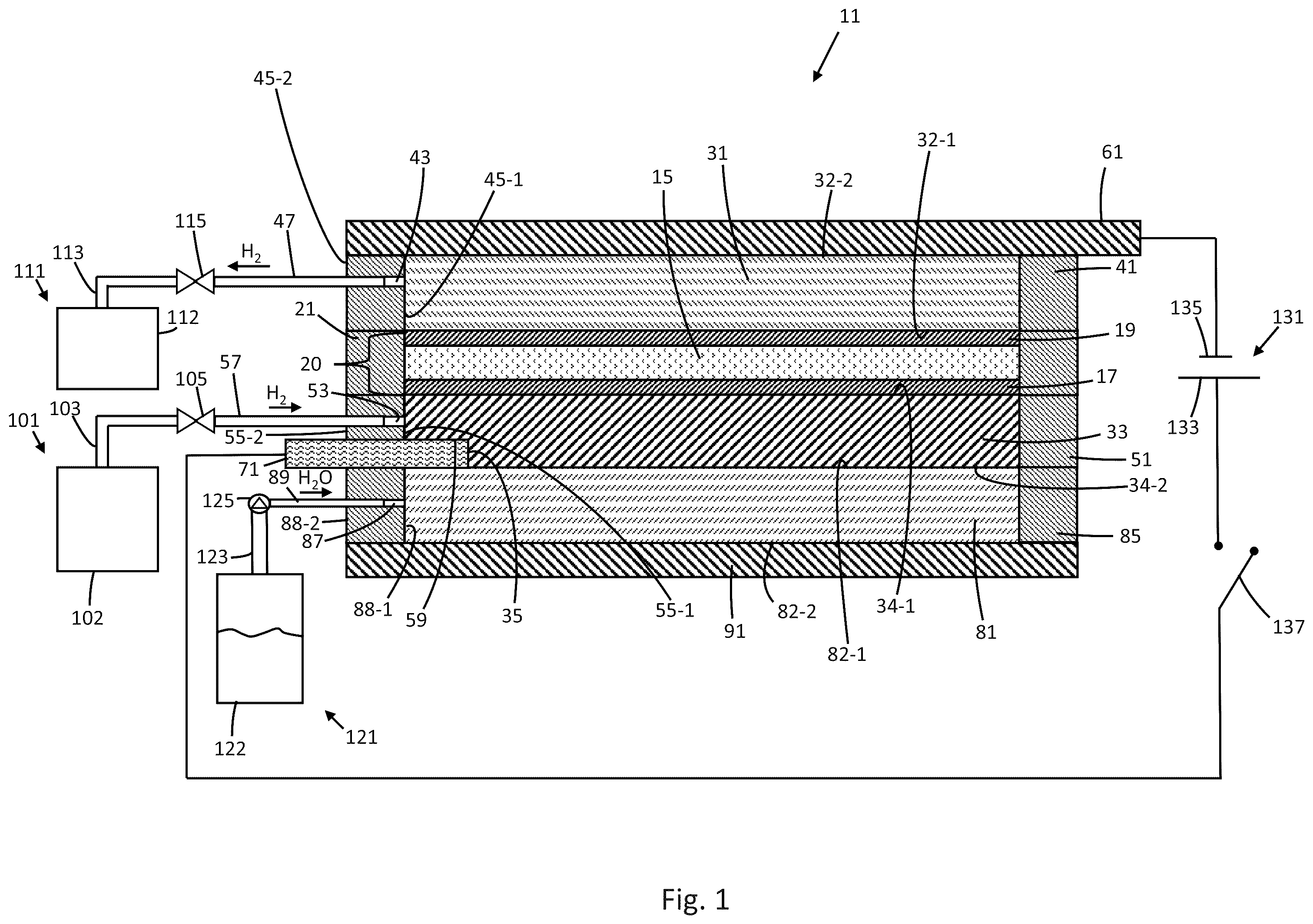 Patent US12508542 Figure 1 – Method and system for electrochemically compressing gaseous hydrogen