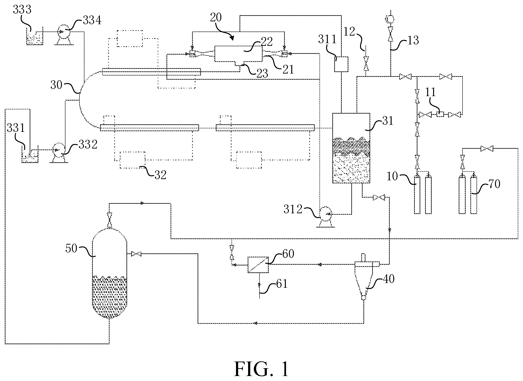 Patent US12508559 — Continuous gas separation system combining hydrate-based process and reverse osmosis process and disturbance device — Figure 1