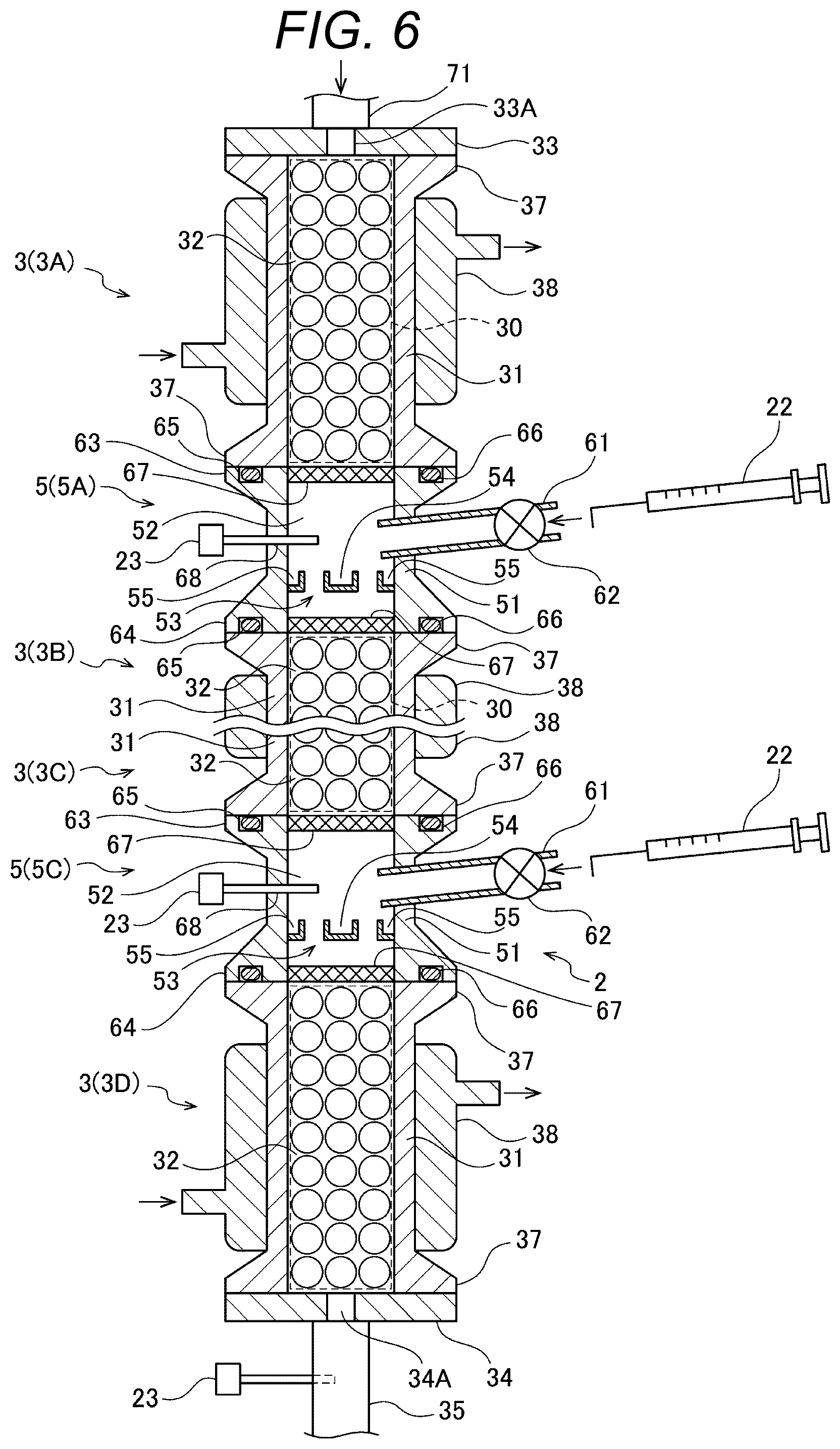 Patent US12508567 Figure 6 – Flow member and reaction vessel