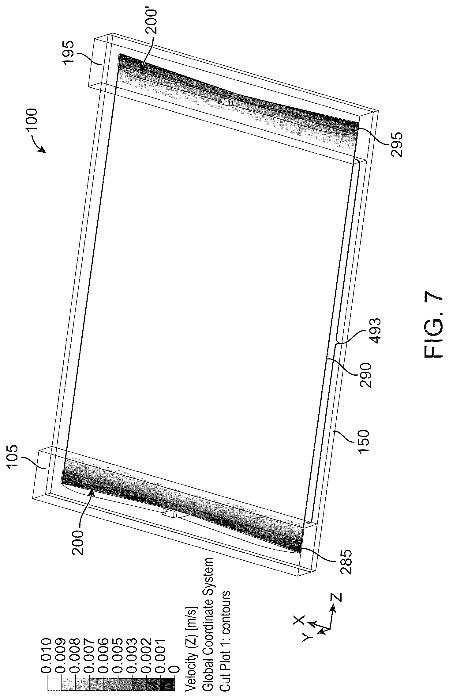 Patent US12508586 Figure 7 – Uniform fluid flow with constant resistance and velocity