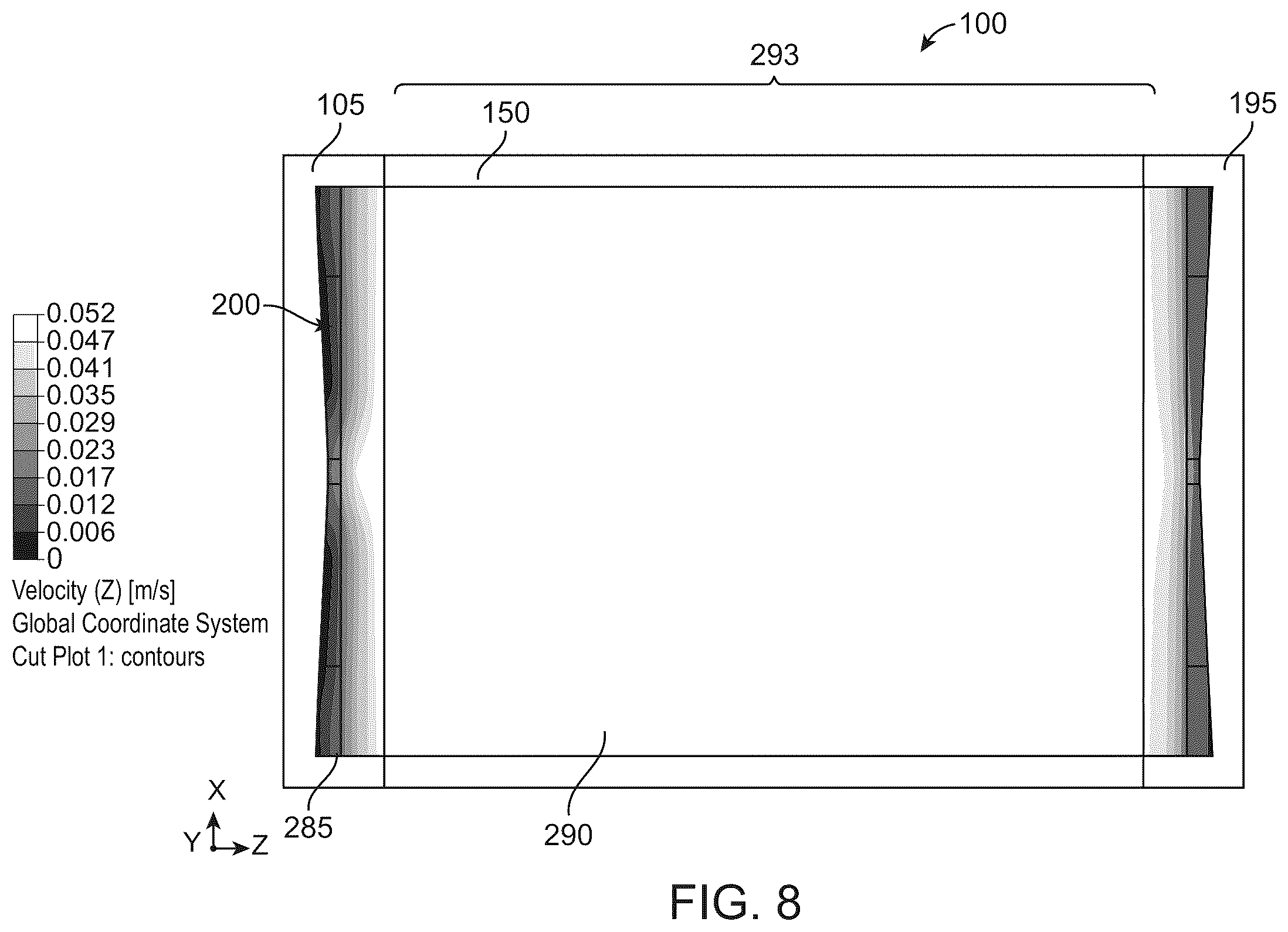 Patent US12508586 Figure 8 – Uniform fluid flow with constant resistance and velocity