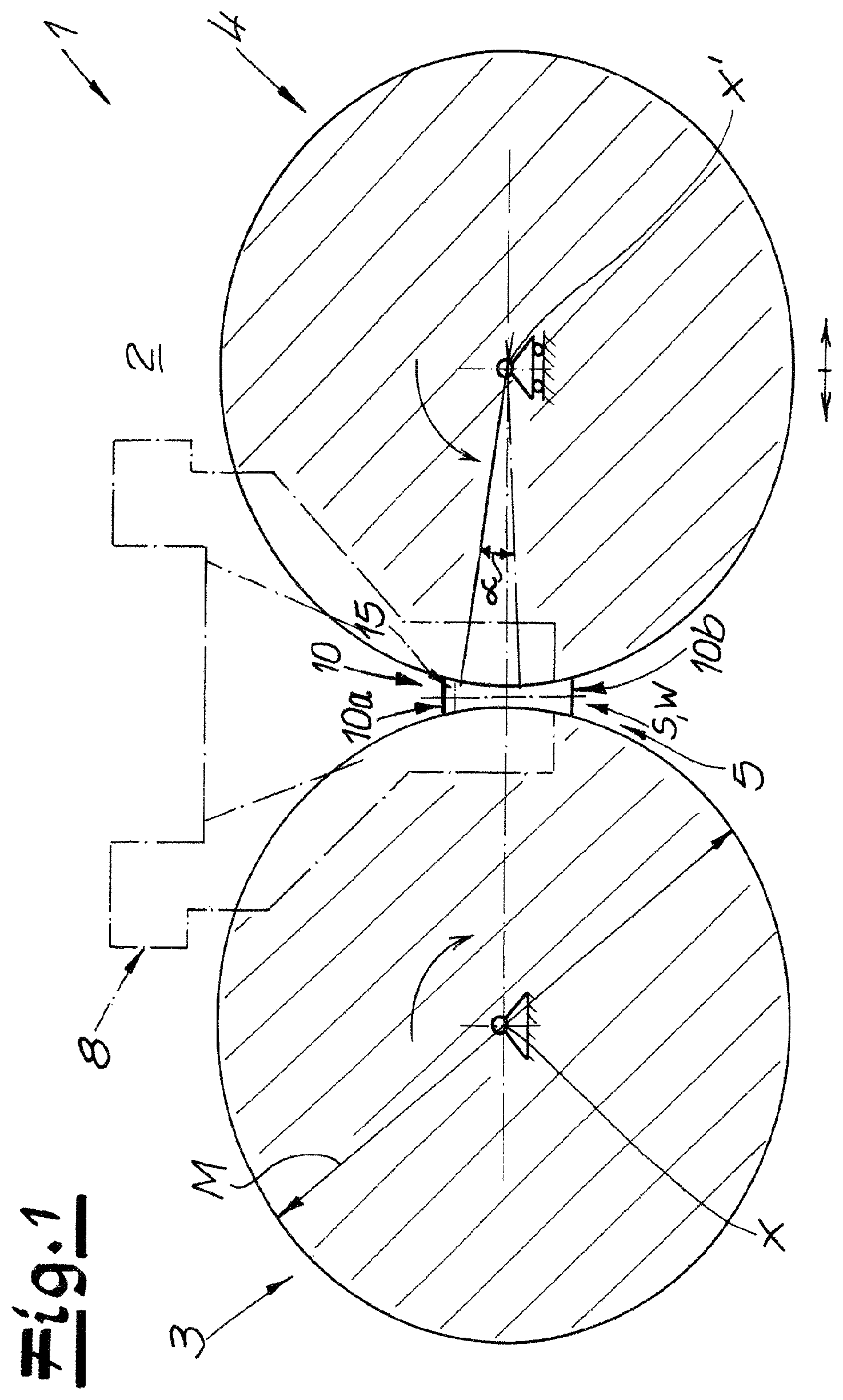 Patent US12508594 Figure 1 – High-pressure roller press