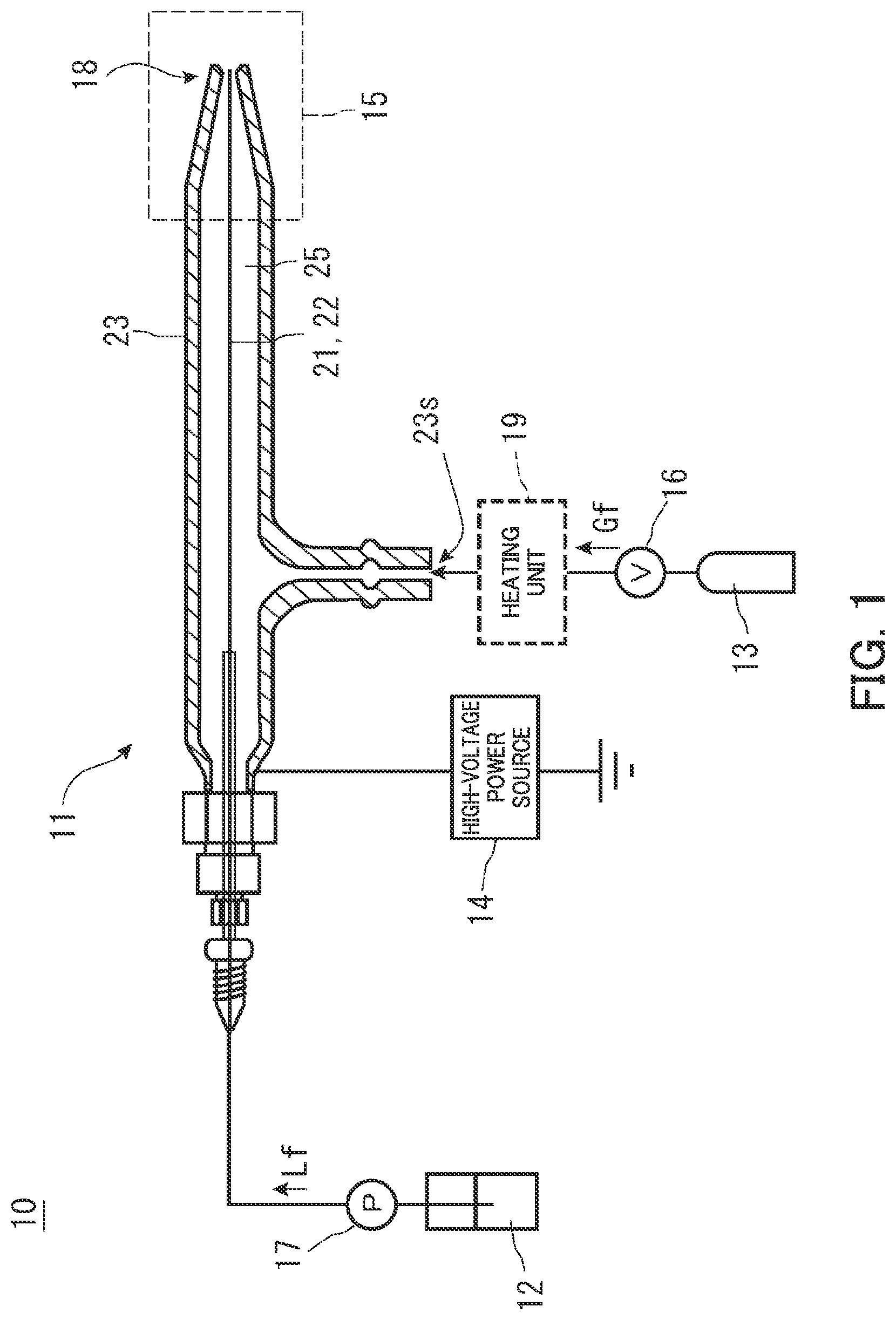 Patent US12508609 Figure 1 – Spray ionization device, analysis device, and surface coating device