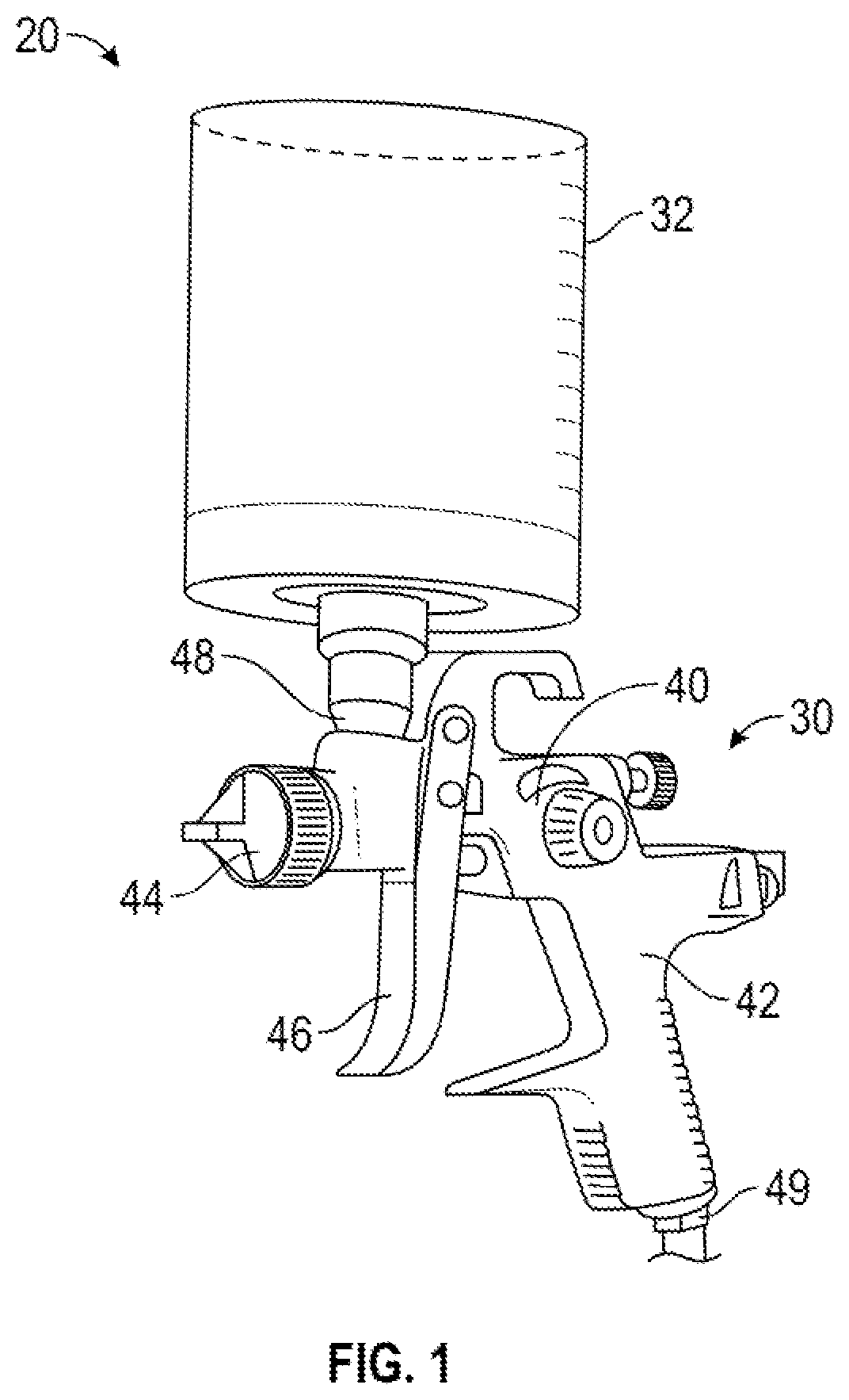 Patent US12508611 Figure 1 – Connector system for hand-held spray guns
