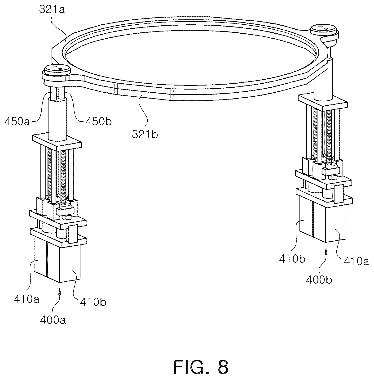 Patent US12508633 Figure 8 – Moving assembly for recovery guard and substrate processing apparatus