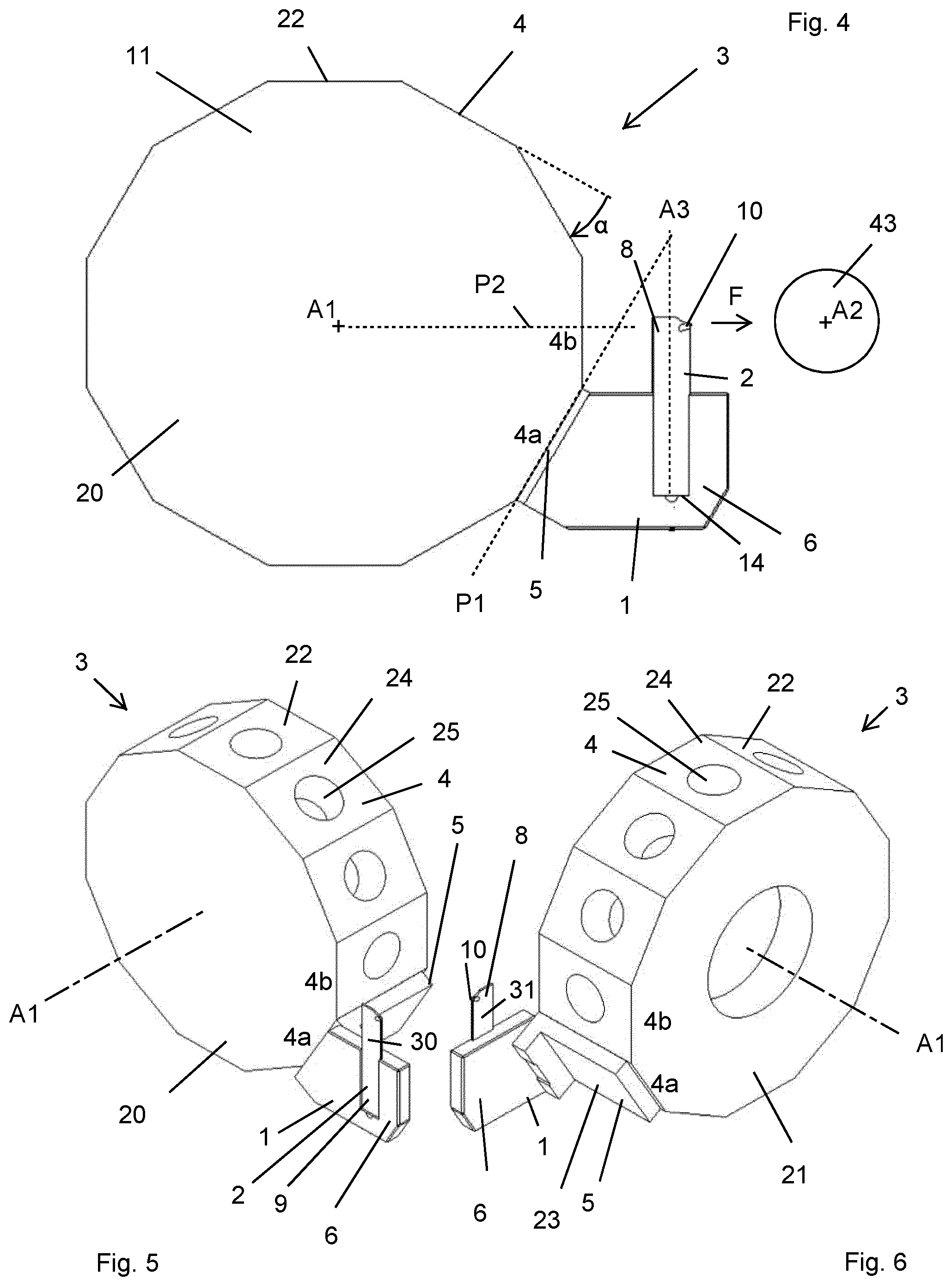 Patent US12508657 Figure 2 – Tool holder and a parting and grooving tool for an indexable turret, and a machining method therefor