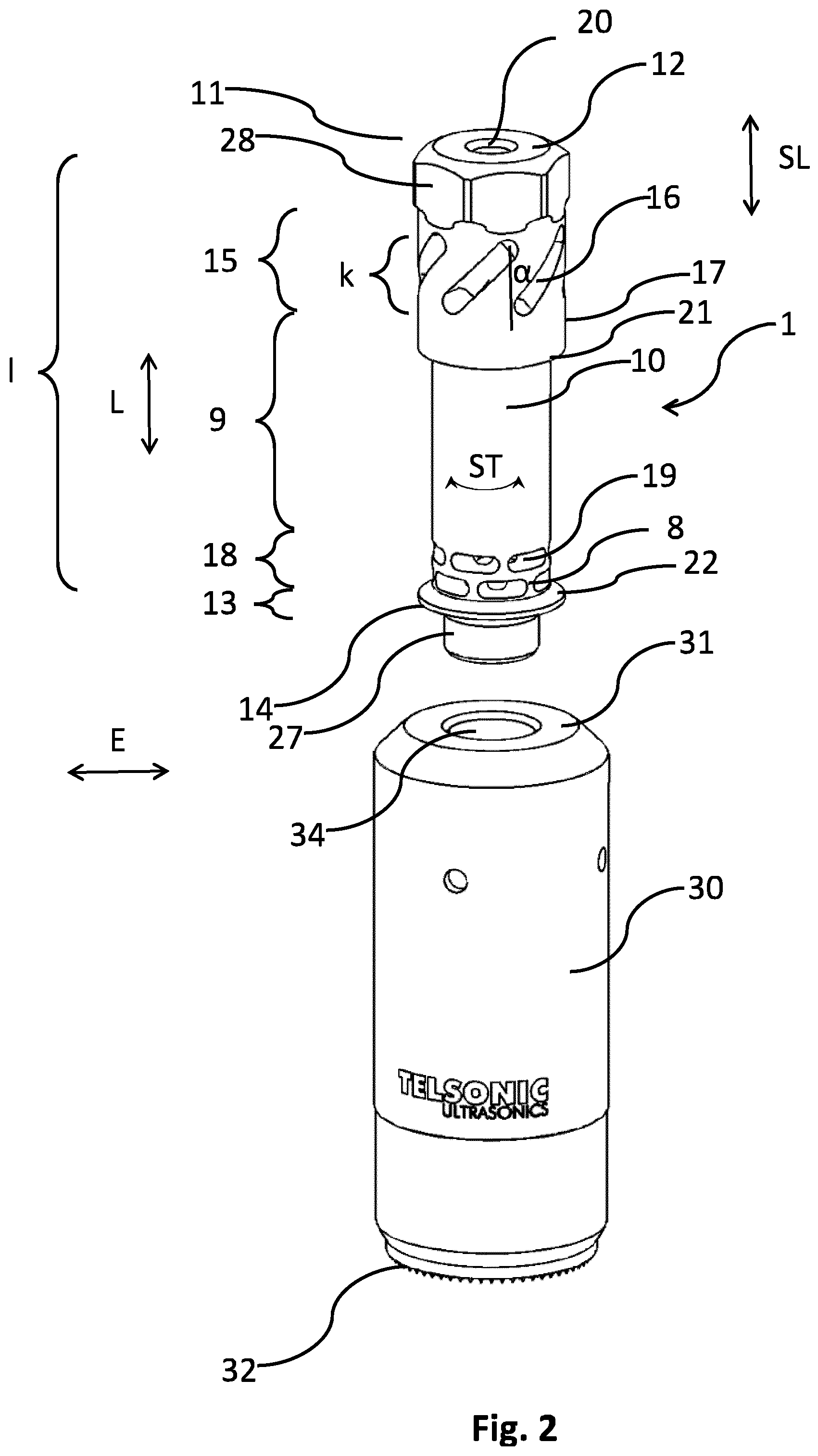 Patent US12508666 Figure 2 – Ultrasonic booster and device for processing workpieces
