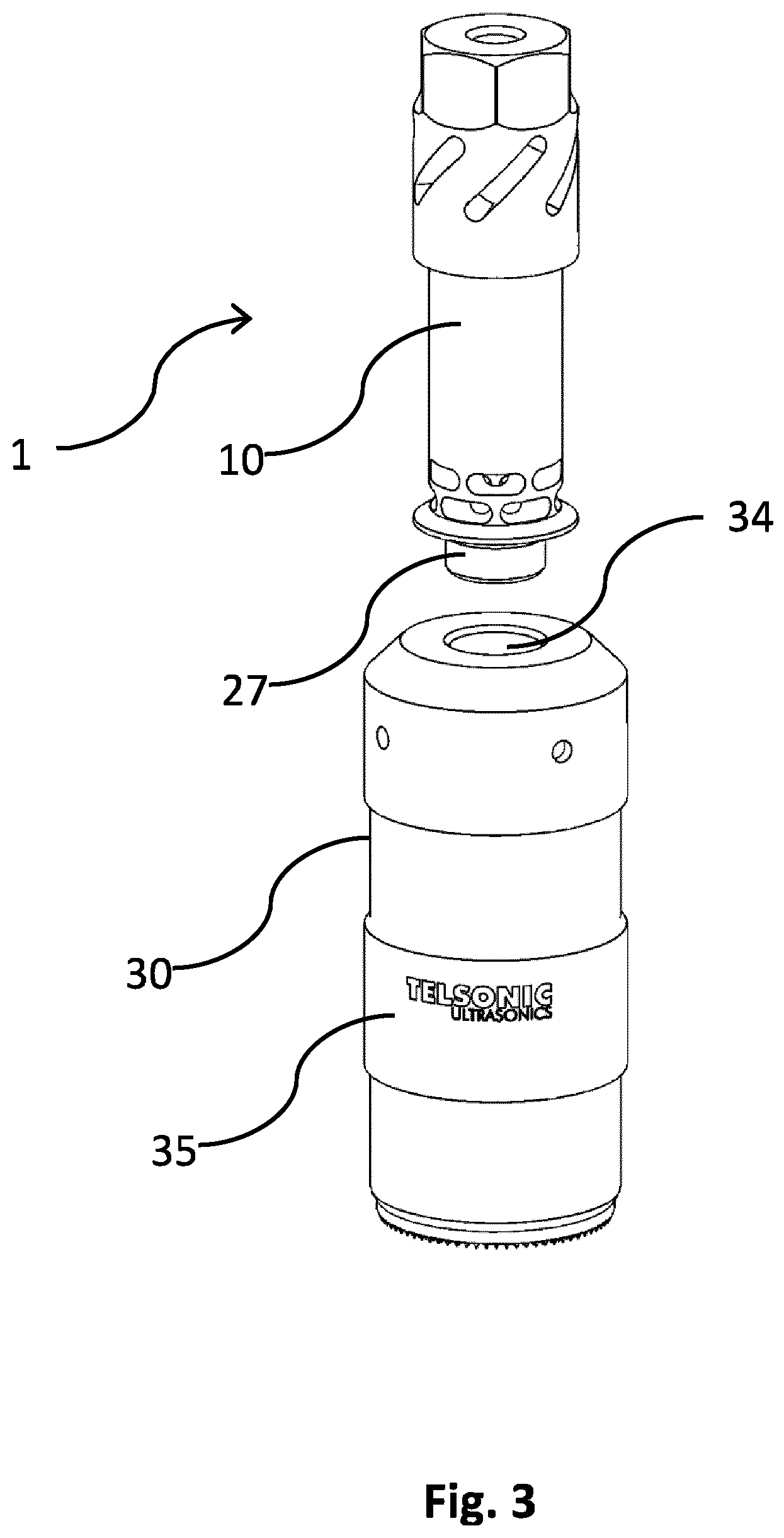 Patent US12508666 Figure 3 – Ultrasonic booster and device for processing workpieces